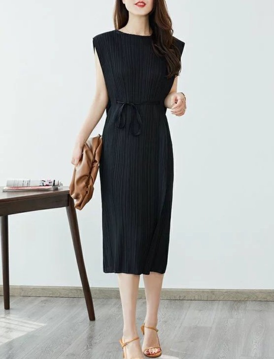 2MUAY รุ่น GJO7655 SIMPLE BOW TIE PLEATED DRESS เดรสผู้หญิง เดรสพลีทคุณภาพ 15สี FREE SIZE