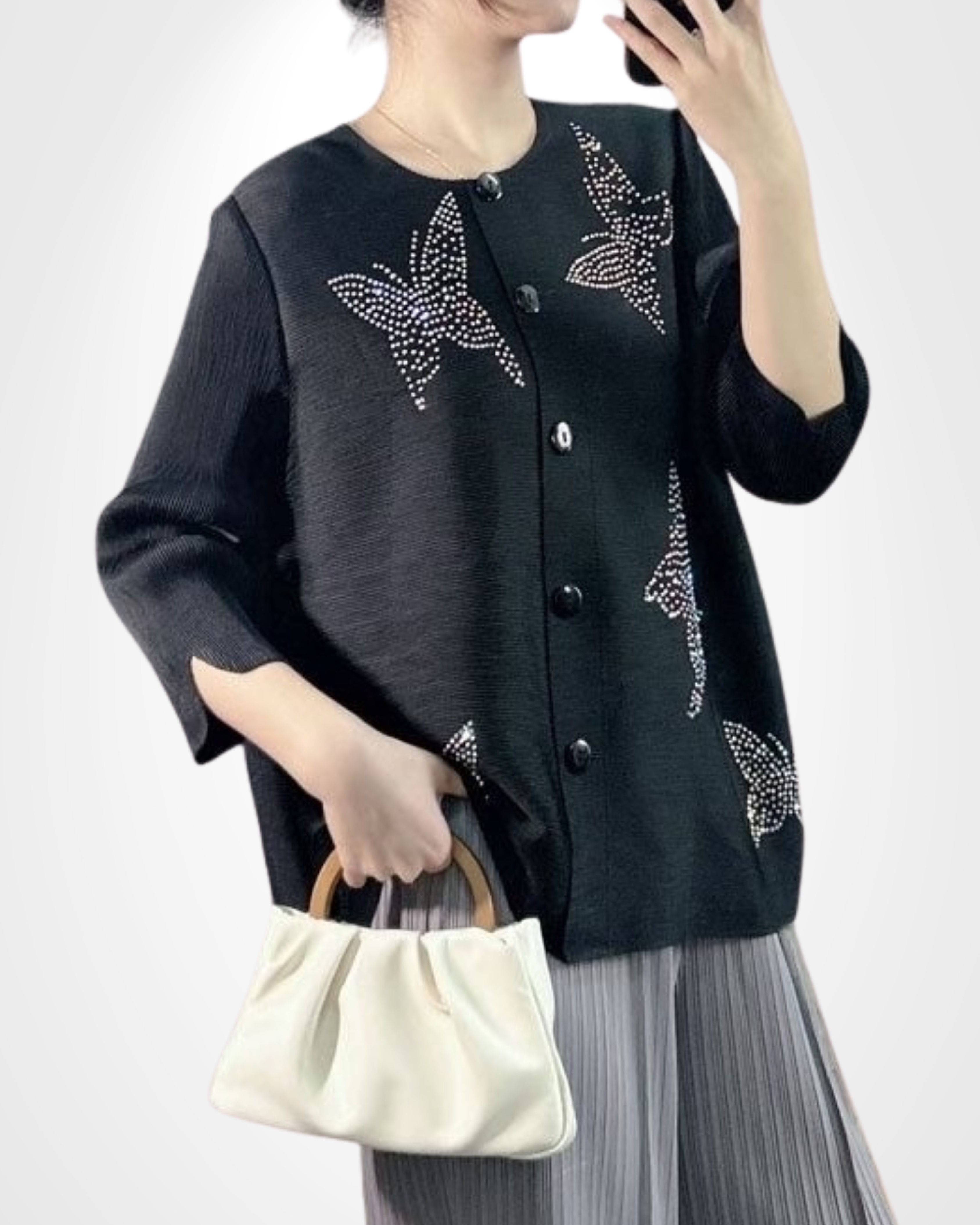 2MUAY รุ่น PP62923 เสื้ออัดพลีท SPARKLING BUTTERFLY PLEATED TOP 3 สี FREE SIZE