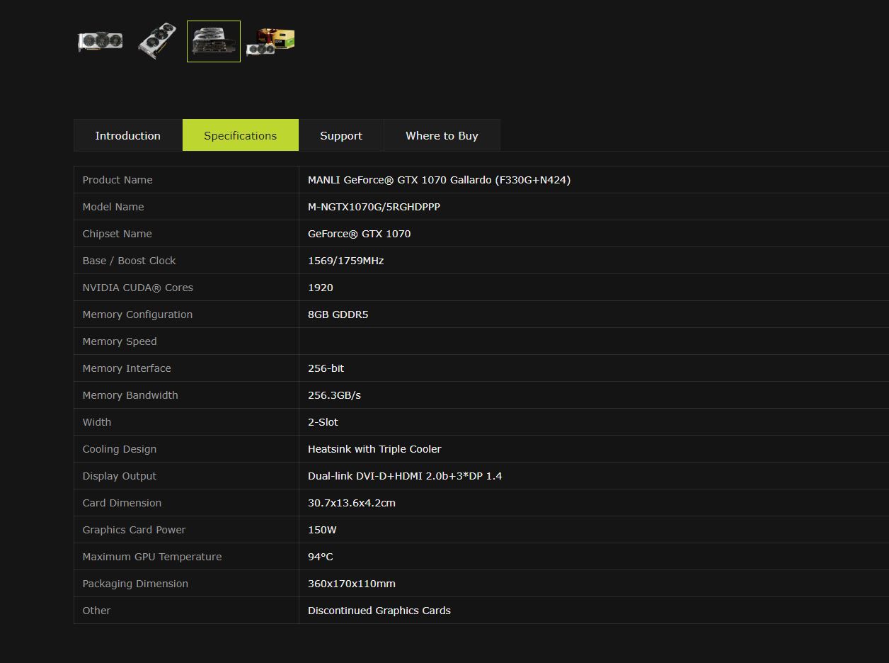 MANLI GeForce® GTX 1070 Gallardo 8 GB