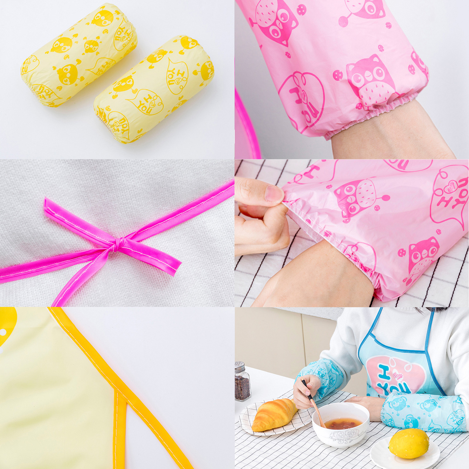 ผ้ากันเปื้อน Set-8 เด็ก+ปลอกแขน เหมาะกับเด็กอายุ 6-9 ขวบ พลาสติกกันน้ำ ใส่ทำงานศิลปะ ทำขนม ป้องกันสิ่งสกปรก