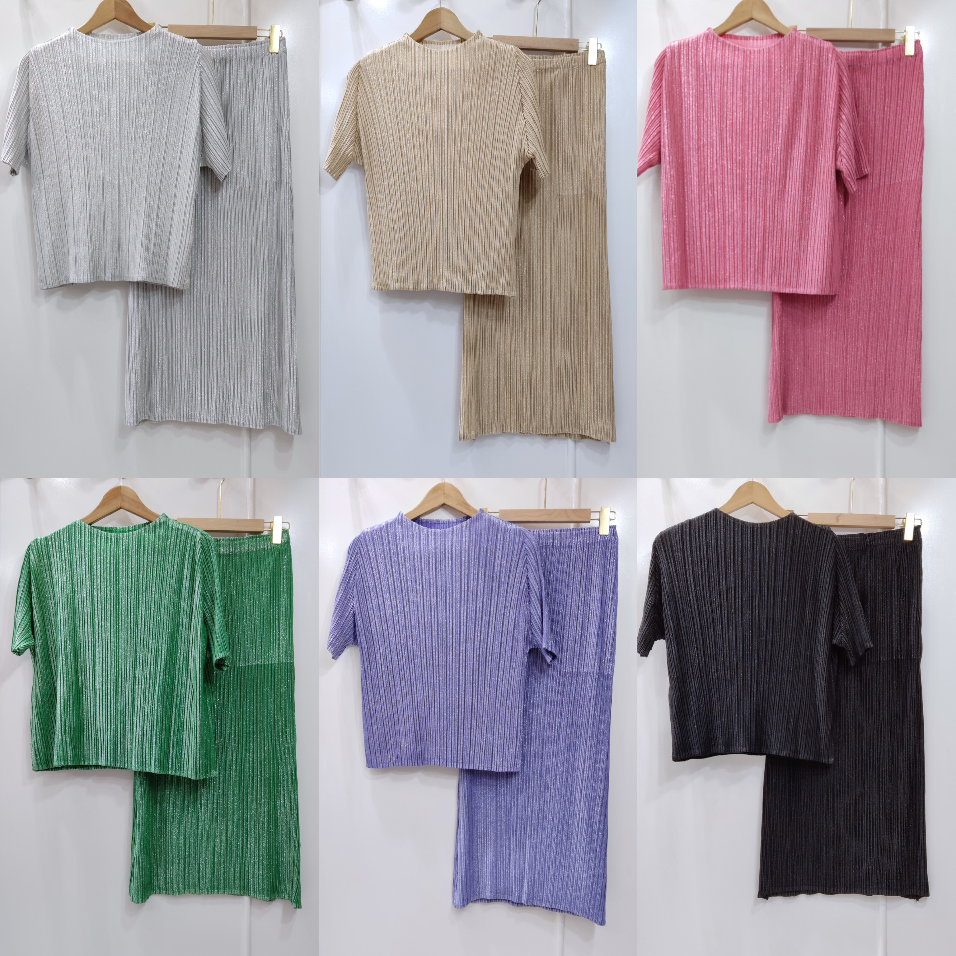 2MUAY รุ่น GJO3737 /GJO3738 เซ็ตพลีทคุณภาพ GLITTER PLEATED SET 7 สี FREE SIZE