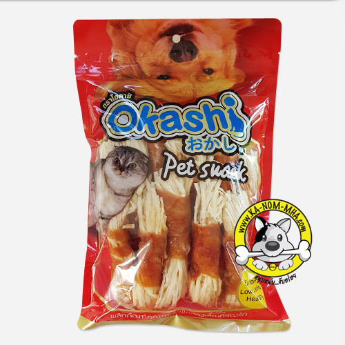 Okashi ปลาเส้นทาโร่พันไก่อบแห้ง แพค..18 ชิ้น
