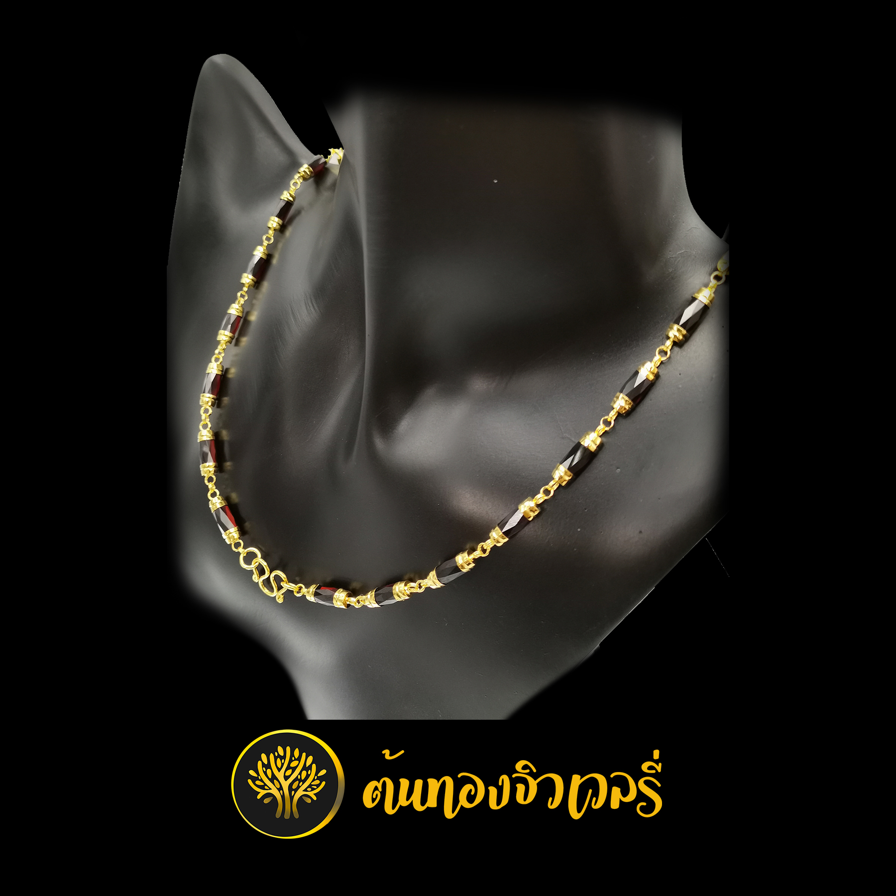 สร้อยคอโกเมน เรียบๆ เม็ดโกเมน ยาว7มม. สวยๆ ยาวๆแบบนี้เหมาะกับผู้ชายมากครับ