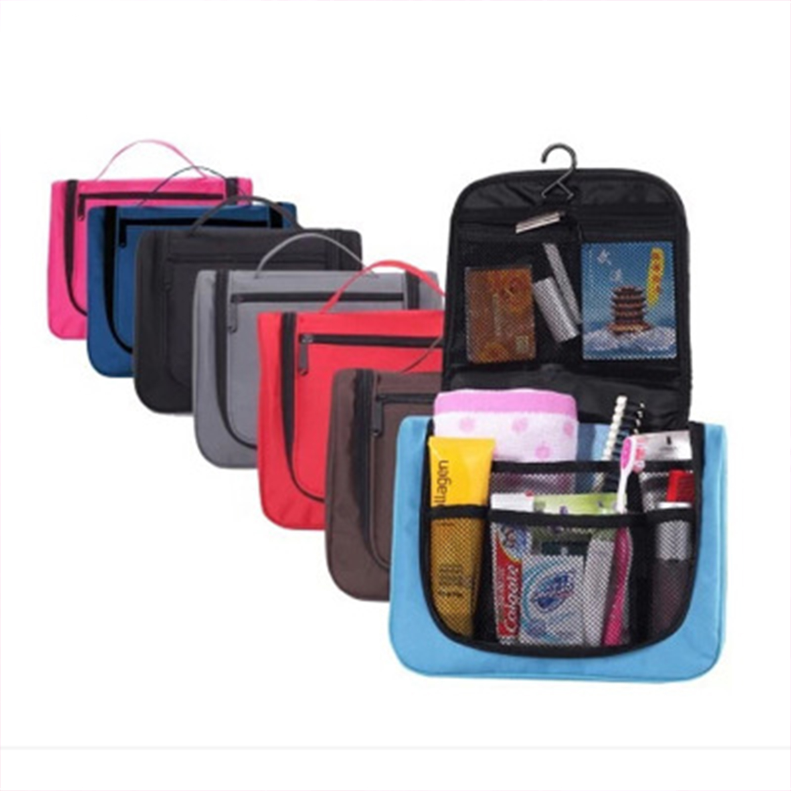 กระเป๋าเก็บของ อาบน้ำ ทรงสี่เหลี่ยม มีซิป ผ้าไนลอน กระเป๋าอเนกประสงค์ มีให้เลือกหลายสี