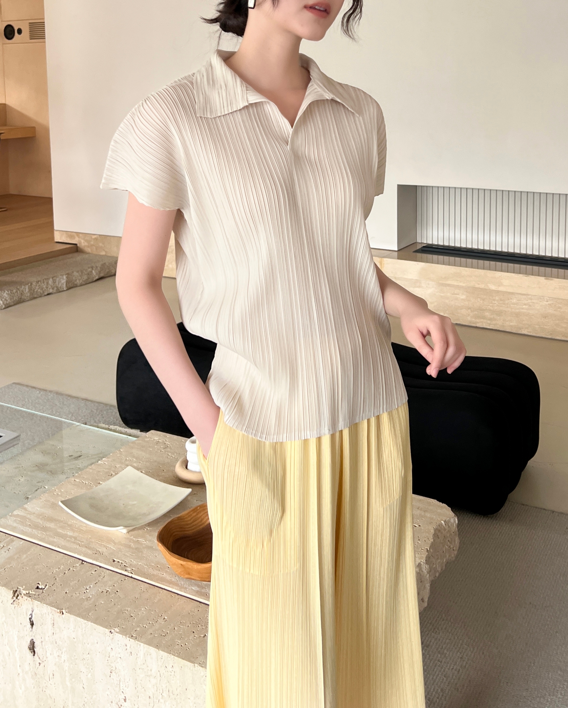 2MUAY รุ่น GJO3969 เสื้ออัดพลีทคุณภาพ BAT SLEEVE COLLAR PLEATED TOP 8 สี FREE SIZE