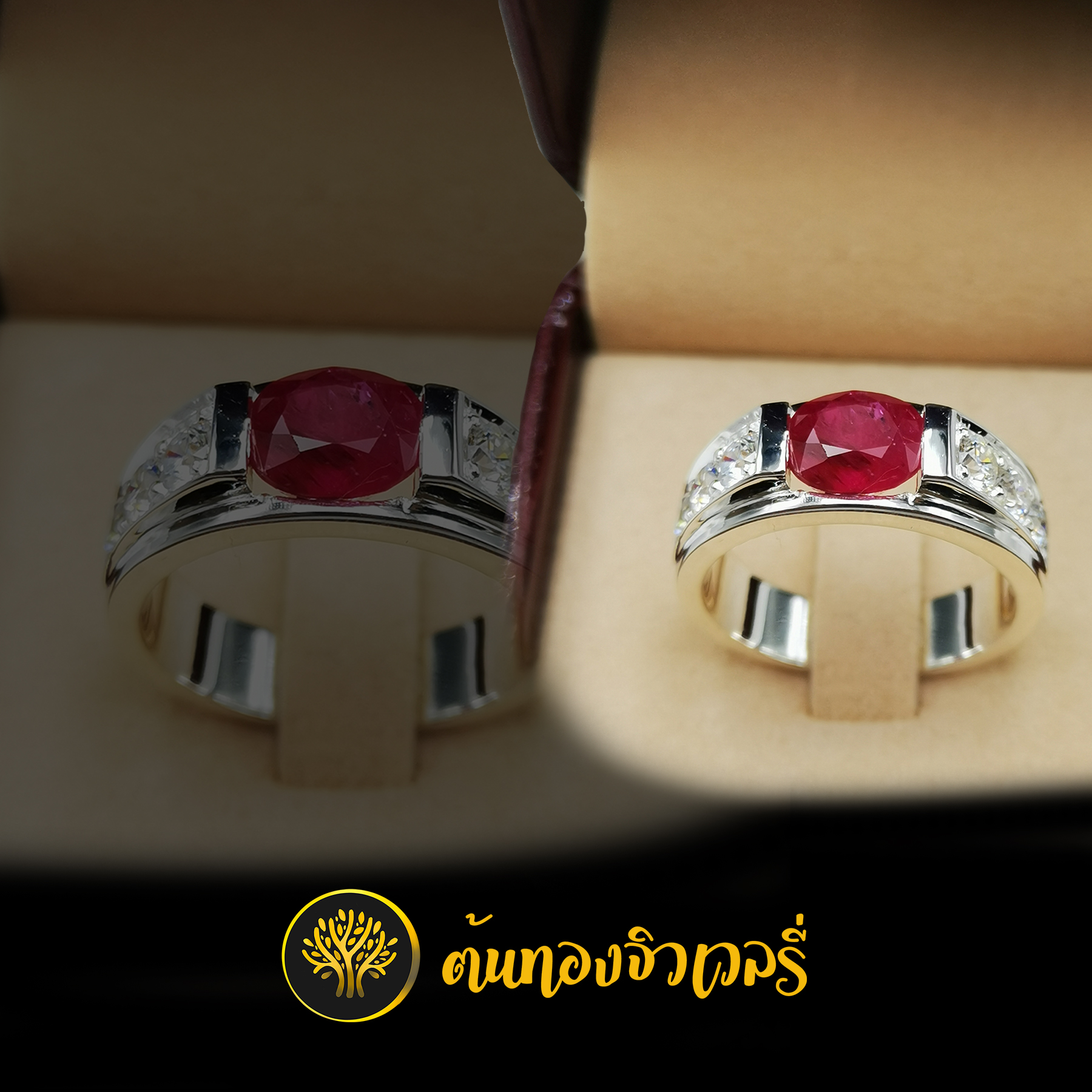 แหวนเงินพลอยแดง ข้างฝังเพชร ของจริงสวยๆเลยครับ