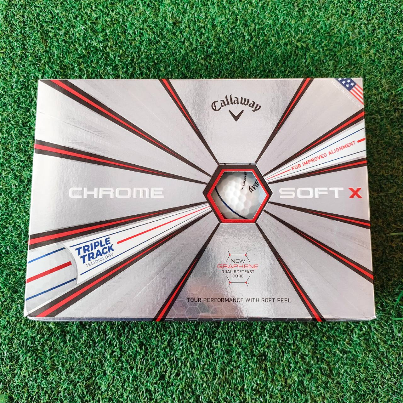 ลูกกอล์ฟ CALLAWAY CHROME SOFT X GOLF BALL มีเส้นเล็ง Triple Track รุ่นใหม่!! ลูกใหม่ 1 กล่องมี 12 ลูก