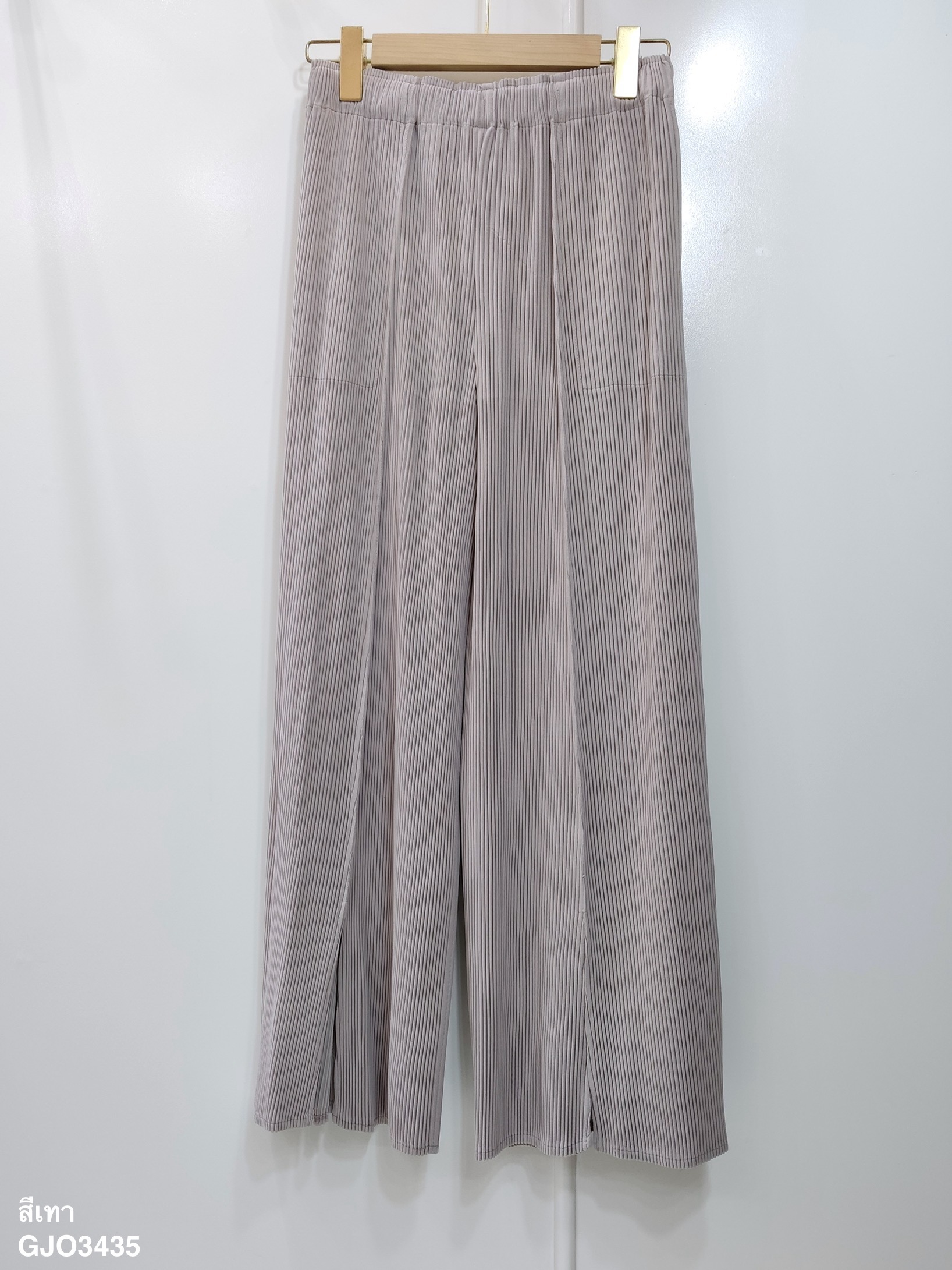 ยาว 37 นิ้ว 2MUAY รุ่น GJO3435 กางเกงพลีทคุณภาพ THICK WIDE LEG SPLIT FRONT PLEATED PANTS 10 สี FREE SIZE