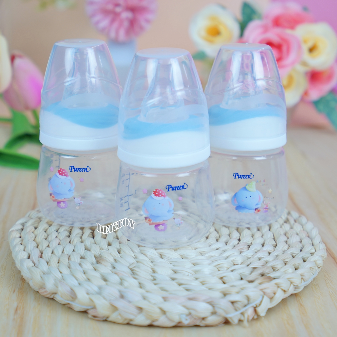 Pureen เพียวรีน ขวดนมเพียวรีนเด็กแรกเกิด PP 2 ออนซ์คอแคบ แพ็ค3ขวด ลายช้าง
