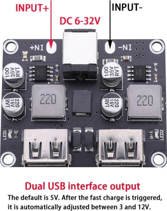 โมดูลชาร์จเร็ว จากไฟ 12v-24v เป็น USB fast charge QC3.0 2-way fast charge module 12V24V to QC3.0 fast charge single USB mobile phone charging board supports Apple Huawei FCP