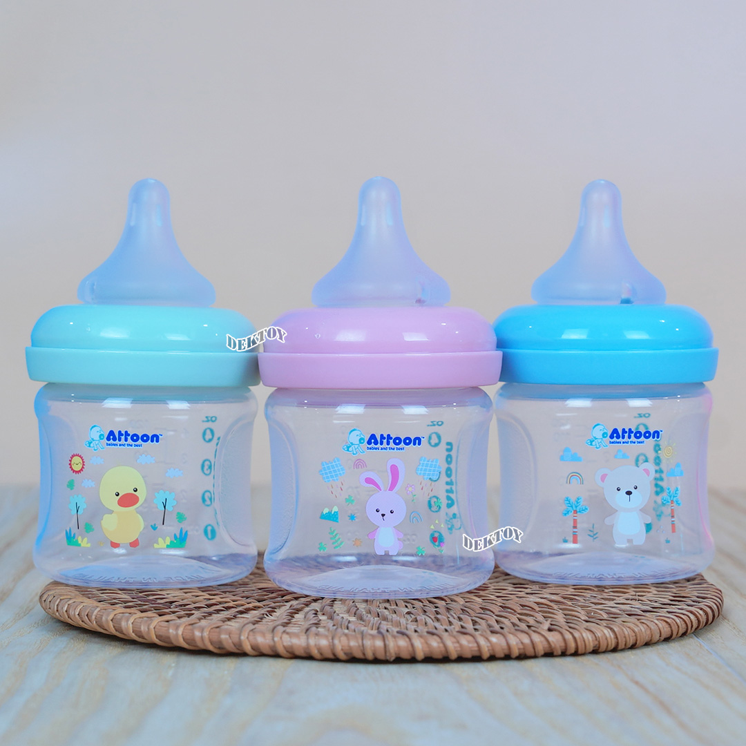 แพ็ค3ขวด Attoon ขวดนมแอทตูน คอแคบ,คอกว้าง พร้อมจุก Antichoke ไม่ดูดไม่ไหล ขนาด4ออนซ์/5ออนซ์/8ออนซ์ และ9ออนซ์