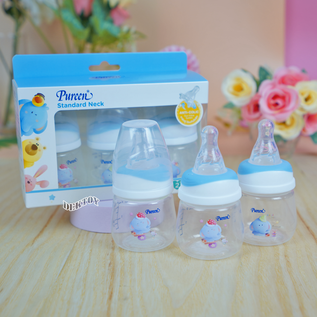 Pureen เพียวรีน ขวดนมเพียวรีนเด็กแรกเกิด PP 2 ออนซ์คอแคบ แพ็ค3ขวด ลายช้าง