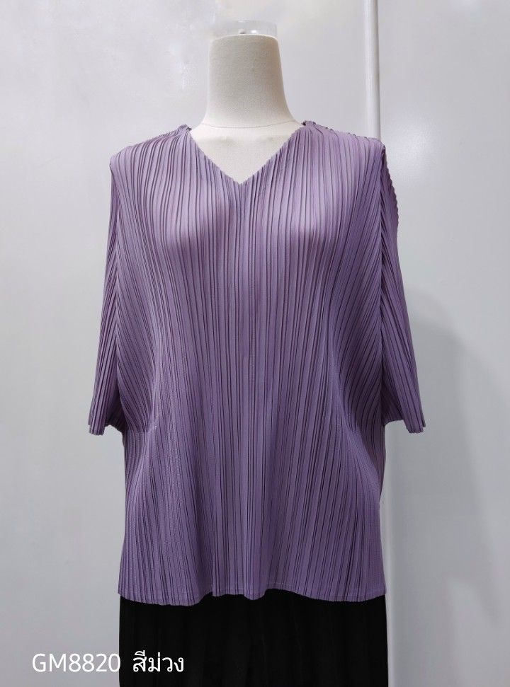 อกถึง42! 2MUAY GM8820 เสื้ออัดพลีทคอวีแขนสั้น ผ่าชายข้าง V NECK SHORT SLEEVE PLEATED TOP 15 สี FREE SIZE