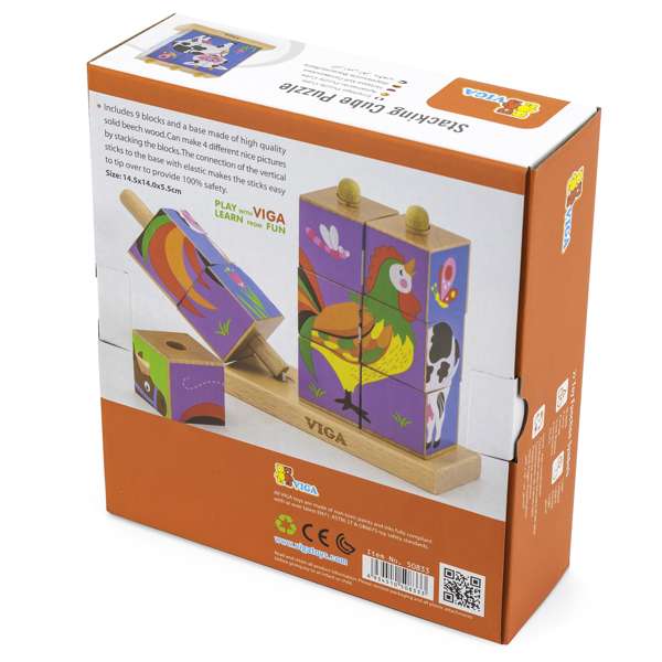 ชุดลูกเต๋าภาพสัตว์ในฟาร์มปริศนา 9 ชิ้น , ของเล่นไม้, ของเล่นเสริมพัฒนาการ, ของเล่นเด็กอนุบาล