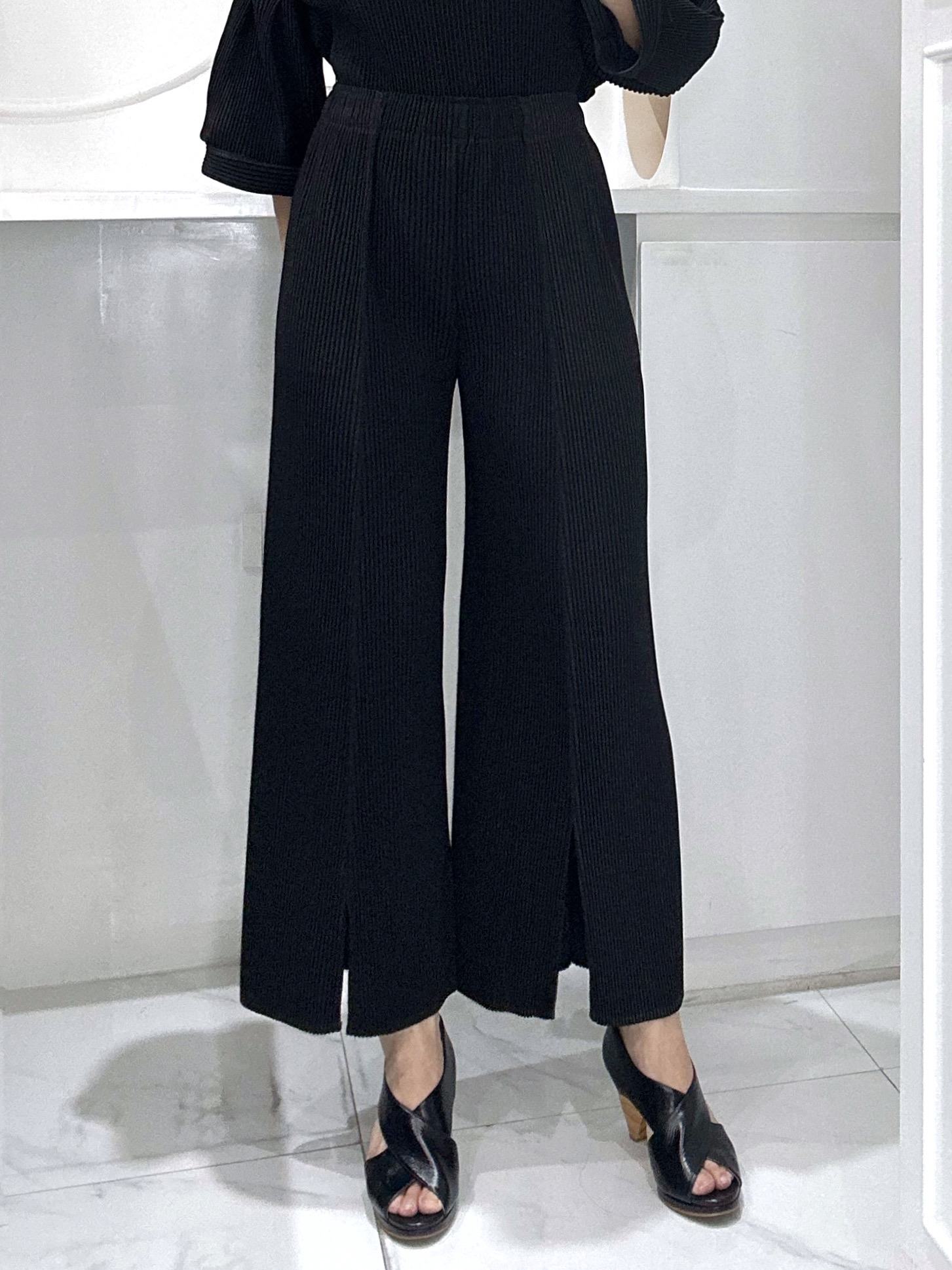 ยาว 37 นิ้ว 2MUAY รุ่น GJO3435 กางเกงพลีทคุณภาพ THICK WIDE LEG SPLIT FRONT PLEATED PANTS 10 สี FREE SIZE