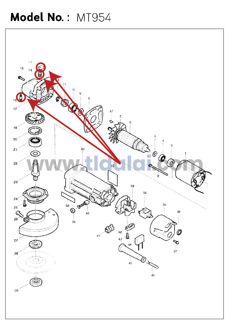 ชุดล็อคเฟือง (แท้) Makita มากีต้า รุ่น 9553NB, 9556NB, HP, PB, 9558NB - Maktec มาคเทค รุ่น MT950, MT951, MT953, MT954, MT958 (256486-8, 233376-2, 417771-6) (อะไหล่แท้100%)