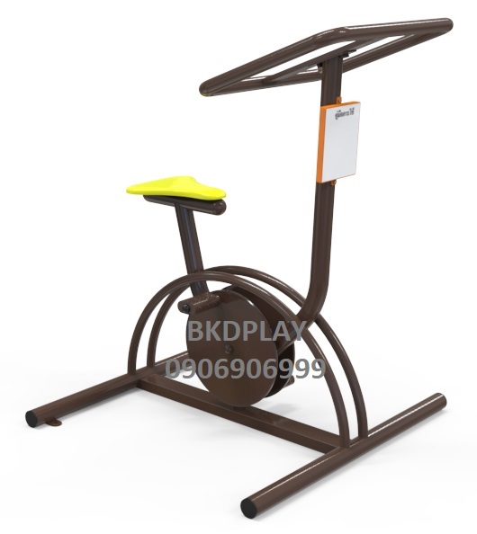 เครื่องออกกำลังกายกลางแจ้งผู้ใหญ่ ,เครื่องปั่นจักรยาน ล้อเหล็กนั่งตรง, ลานกีฬาอเนกประสงค์ ,สวนสาธารณะ ,เทศบาล ,หมู่บ้าน ,ผลิตในไทย ,สั่งทำตามสีที่ต้องการได้ ขนาด 60x100x130 ซม.