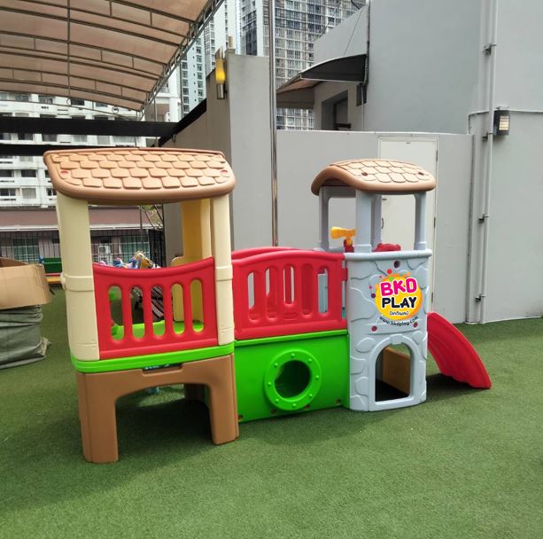 บ้านน้อย2ชั้น หลังคาสีน้ำตาล สไลเดอร์พร้อมปีนป่าย บ้านสไลเดอร์ของเล่น บ้านน้อยสองชั้น สไลเดอร์บ้าน,บ้านกระดานลื่น, เครื่องเล่นสนาม ในร่ม กลางแจ้งพร้อมส่ง kidszone
