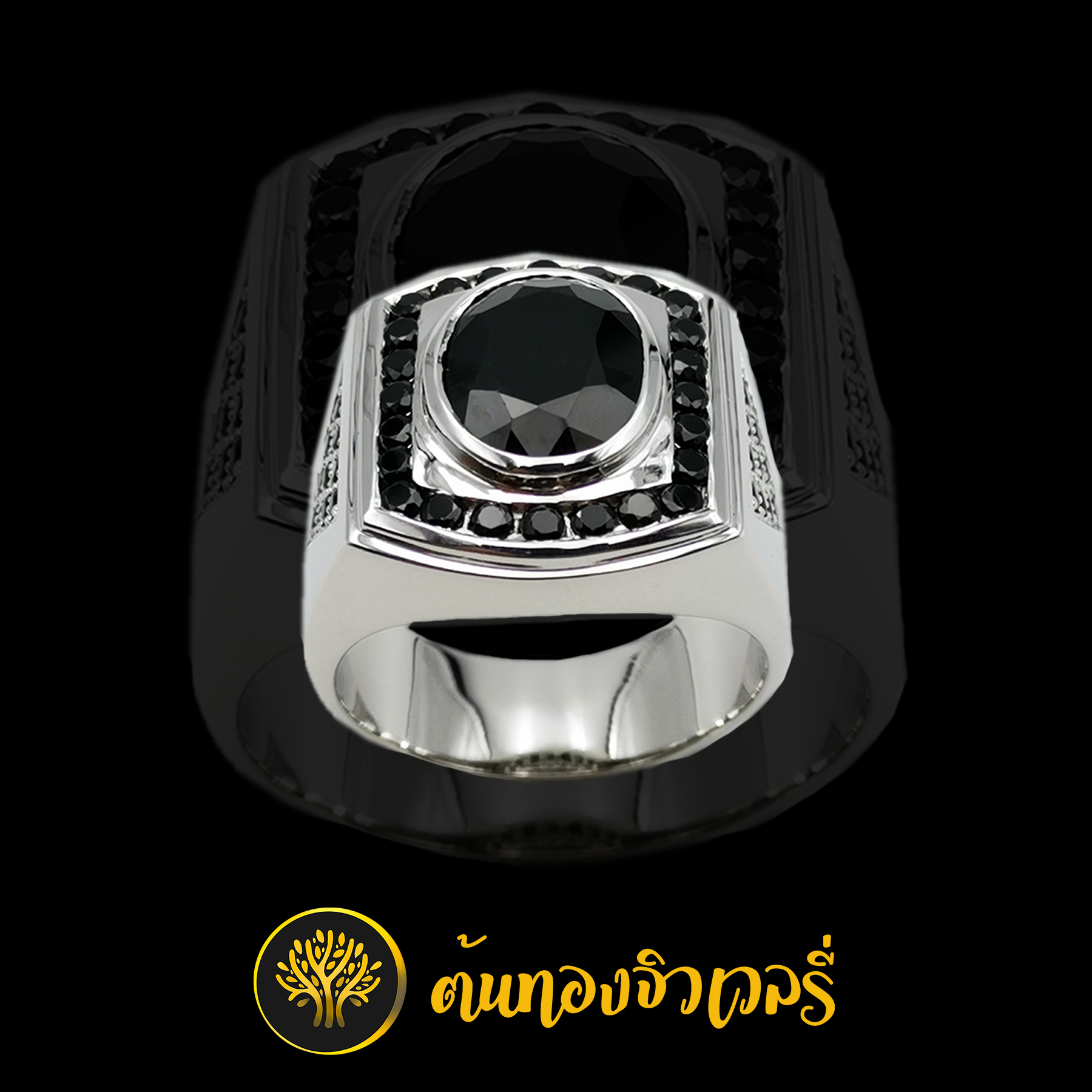 แหวนชายเงิน พลอยนิล ทั่วตัวแหวน