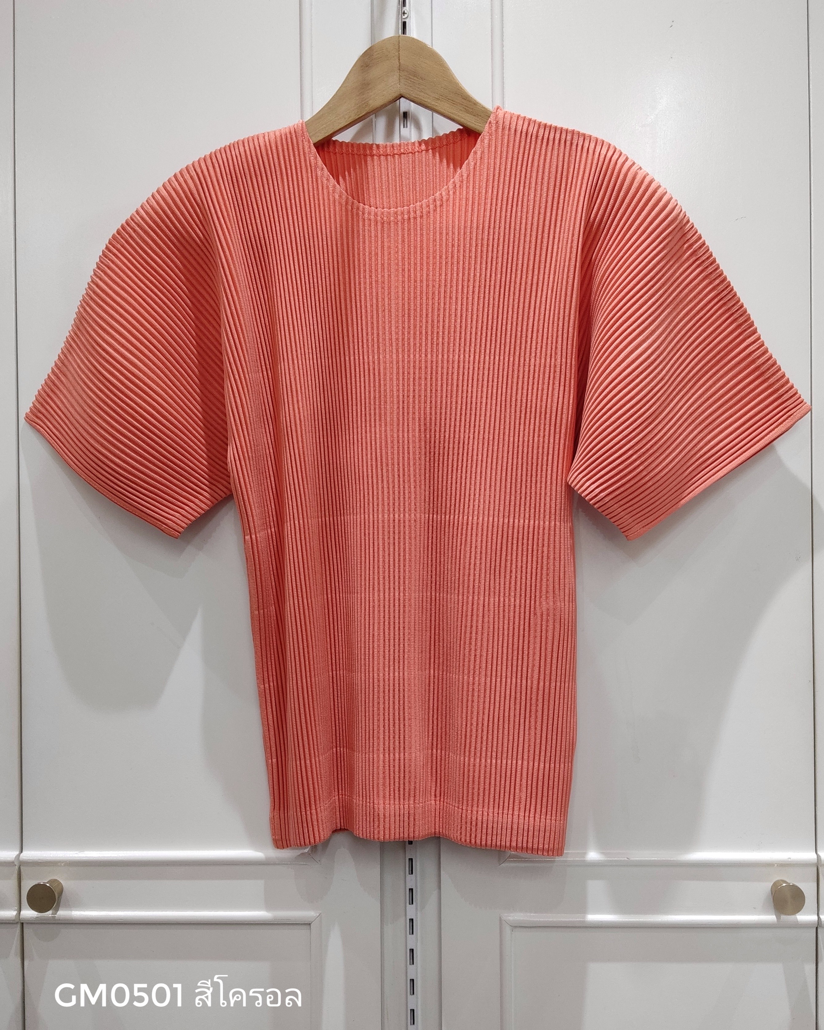 อกถึง42 ยาว22นิ้ว 2MUAY รุ่น GM0501 เสื้ออัดพลีท THICK SHORT SLEEVE PLEATED TOP 24 สี FREE SIZE