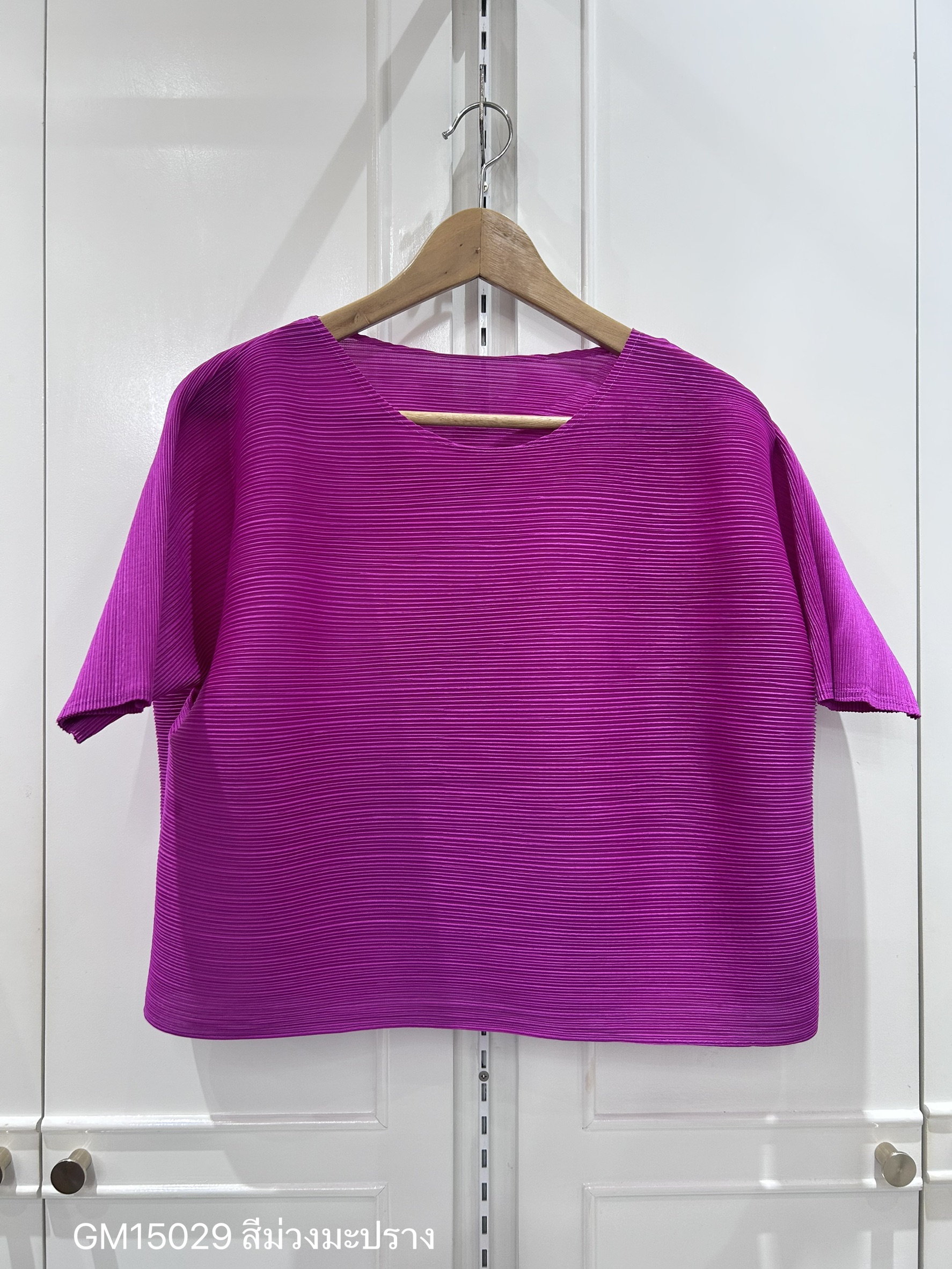 อกถึง48 2MUAY GM15029 เสื้ออัดพลีท SHORT SLEEVE PLEATED TOP 28 สี FREE SIZE