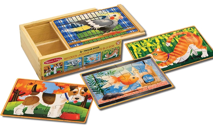 ชุดพัซเซิล 12 ชิ้น 4 ลายในชุด รุ่นสัตว์เลี้ยง พัฒนาการครบด้าน สุดคุ้ม 4-in-1 Puzzle in a Box Pets Melissa&Doug, ของเล่นเสริมพัฒนาการ, ของเล่น