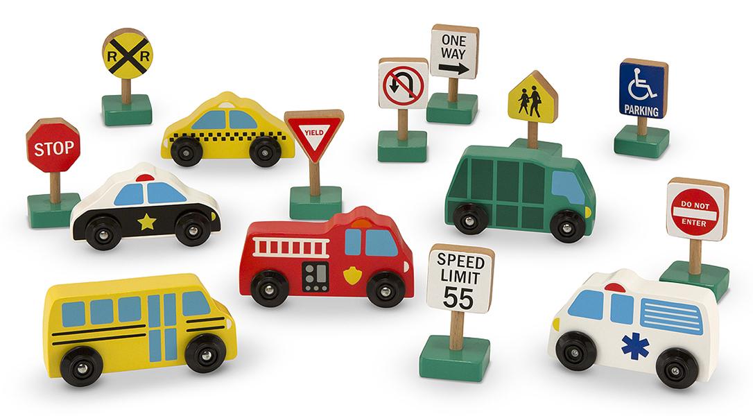 ชุดรถไม้ รุ่นรถในเมือง ส่งเสริมพัฒนาการด้านความคิดสร้างสรรค์ Wooden Vehicles & Traffic Signs Melissa&Doug, ของเล่นเสริมพัฒนาการ, ของเล่น