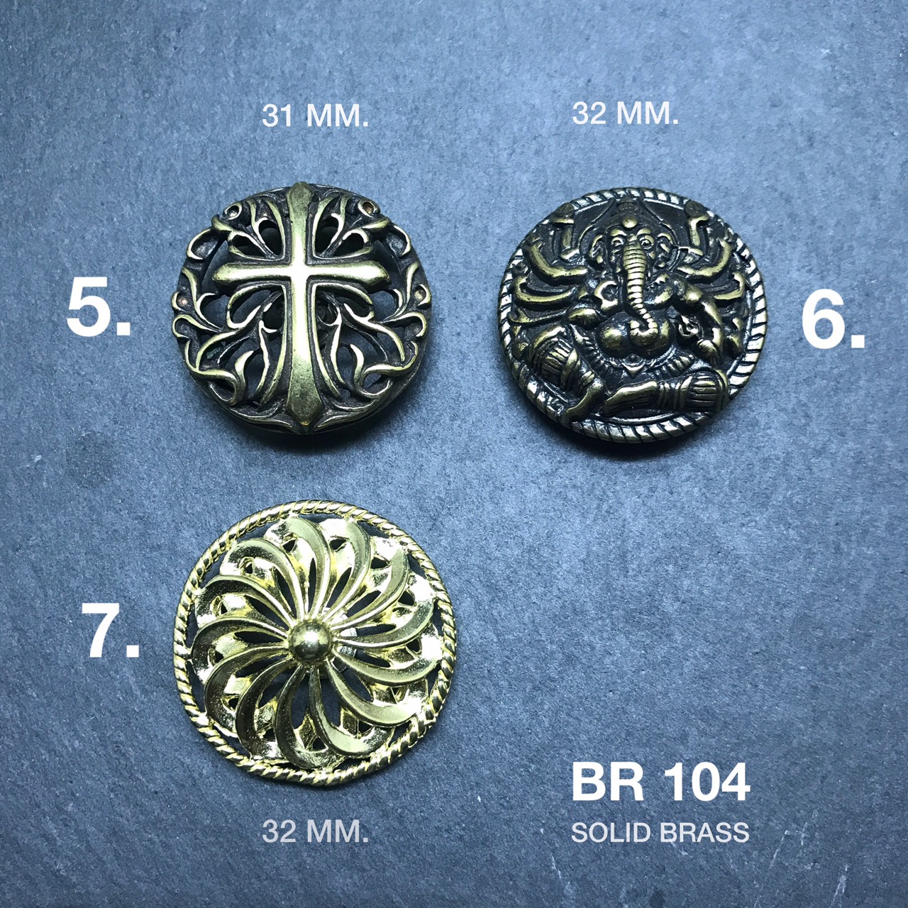 BR104 เหรียญประดับกระเป๋า อะไหล่ทองเหลือแท้ อุปกรณ์งานหนัง**ราคาต่อชิ้น**