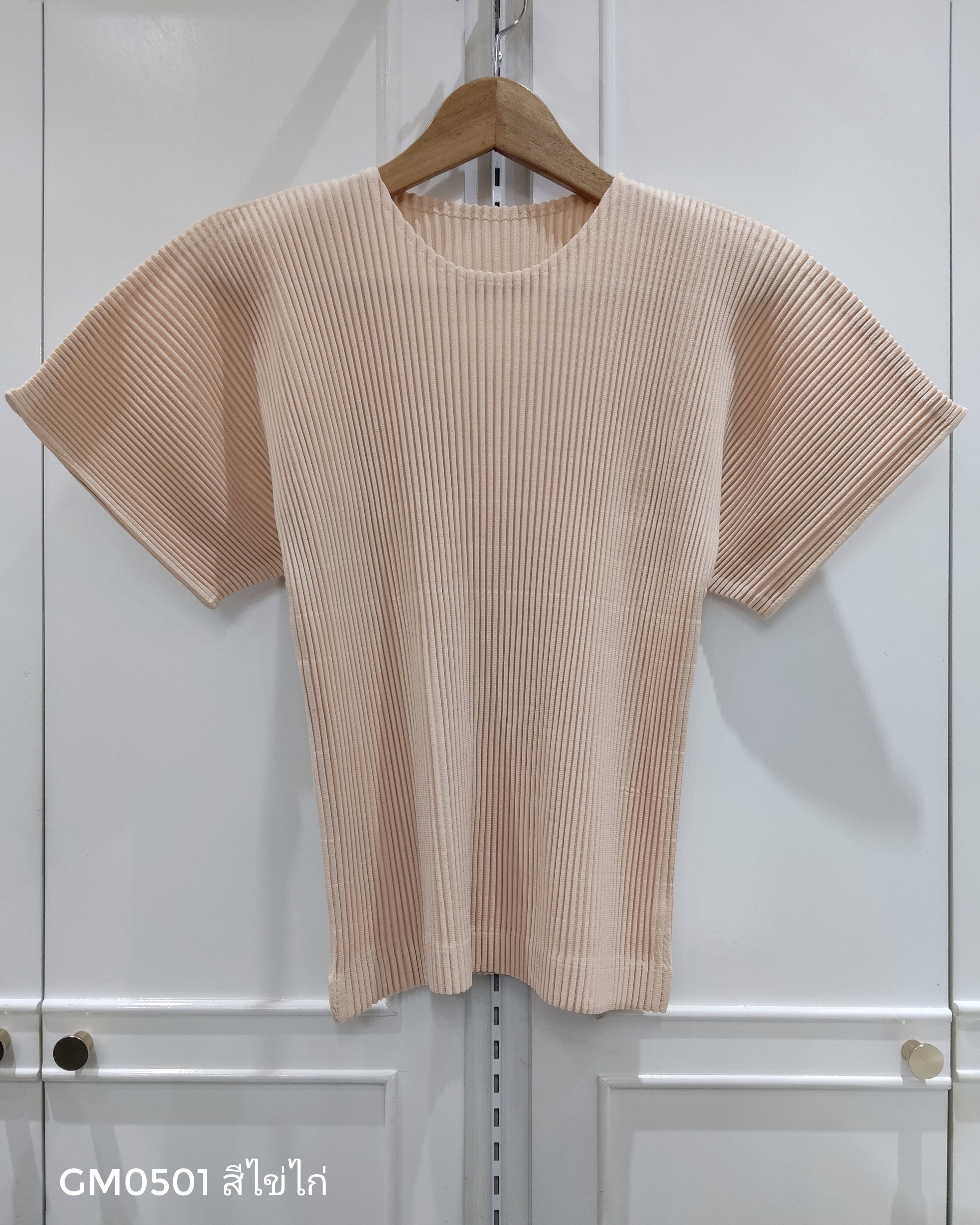 อกถึง42 ยาว22นิ้ว 2MUAY รุ่น GM0501 เสื้ออัดพลีท THICK SHORT SLEEVE PLEATED TOP 24 สี FREE SIZE
