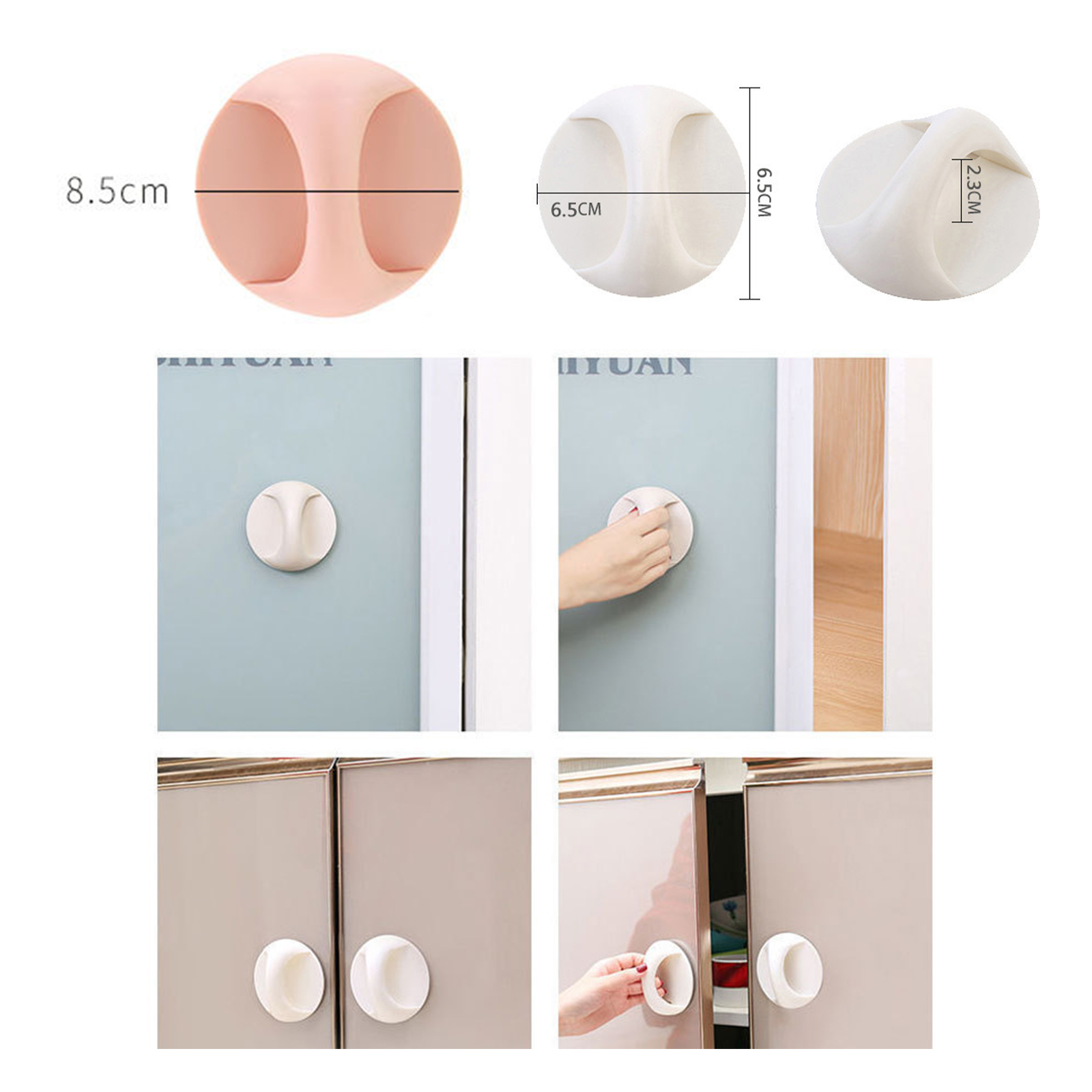 มือจับลิ้นชัก(กลม-S/L) / มือจับบานเลื่อน(มน-4ชิ้น) มีเทปกาวในตัว แบบลอกติด ไม่ต้องเจาะ