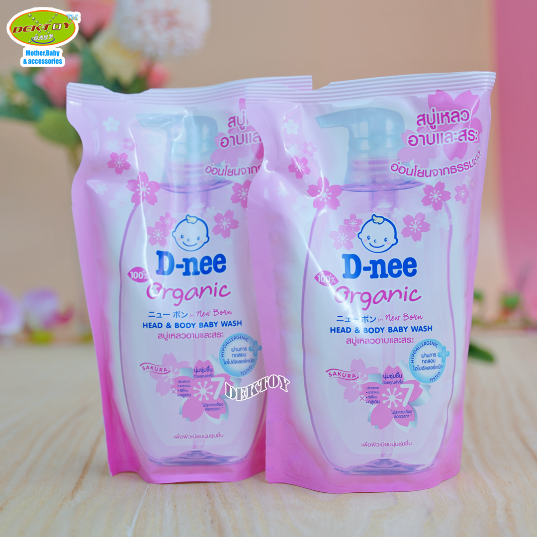 แพ็คคู่ D-nee ดีนี่ ซากุระ ฟอร์นิวบอร์น สบู่และแชมพูอาบน้ำ 350 มล.ชมพู ถุงเติม