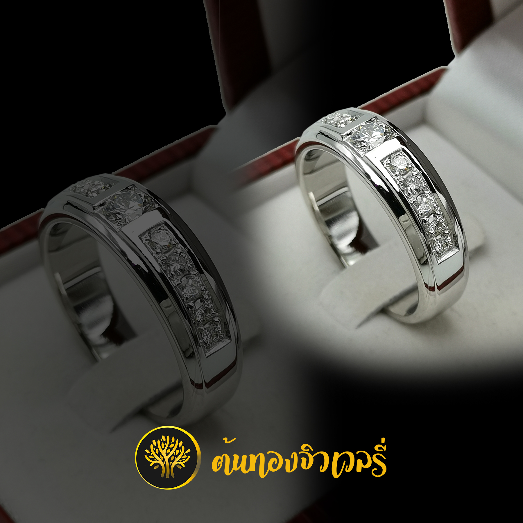 แหวนเพชร ชุบทองคำขาว ข้างฝังเพชรแถว สวยๆ เป๊ะๆปังเลย