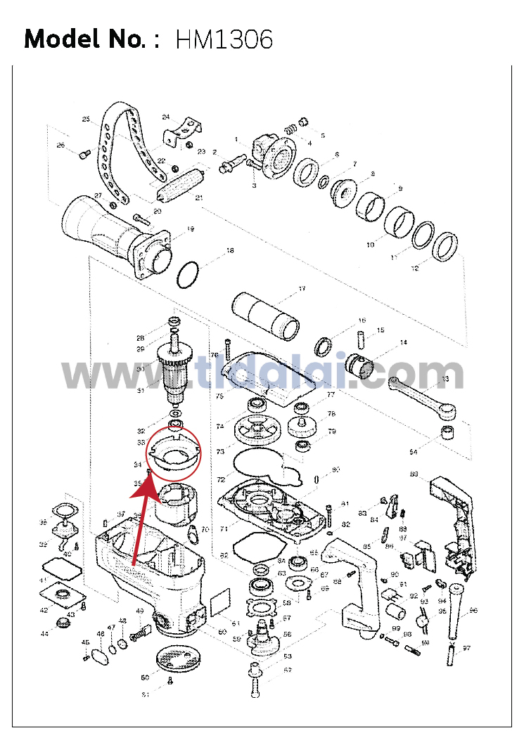 ฝาครอบใบพัด พลาสติก บังลม บังฝุ่น (แท้) (418790-5) สกัด, แย็ก Makita มากีต้า รุ่น HM1305 #34, HM1306 #34 (418790-5) (อะไหล่แท้100%) BAFFLE PLATE