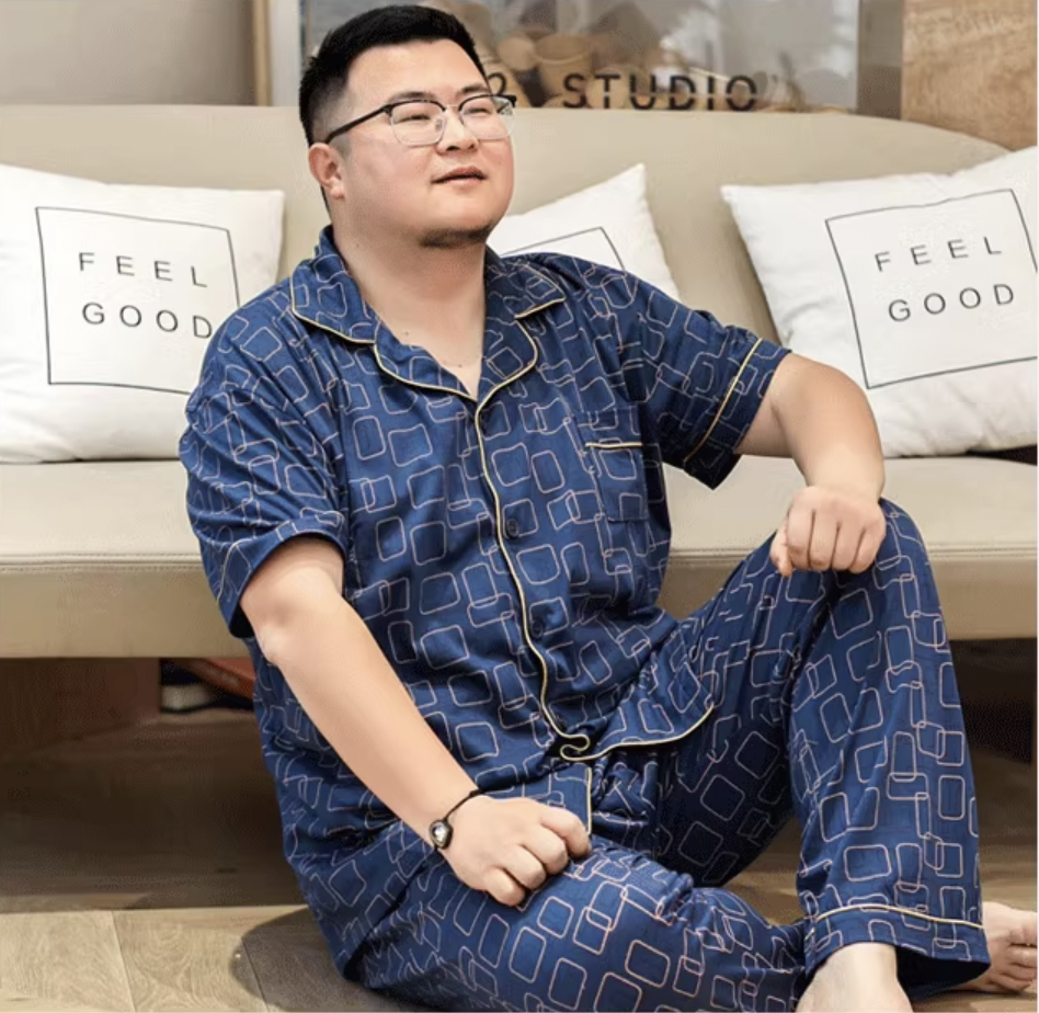 ชุดนอนผู้ชายอ้วน ไซส์ใหญ่ แขนสั้น-ขายาว ลายสี่เหลี่ยม ผ้าเนื้อดี ใส่สบาย