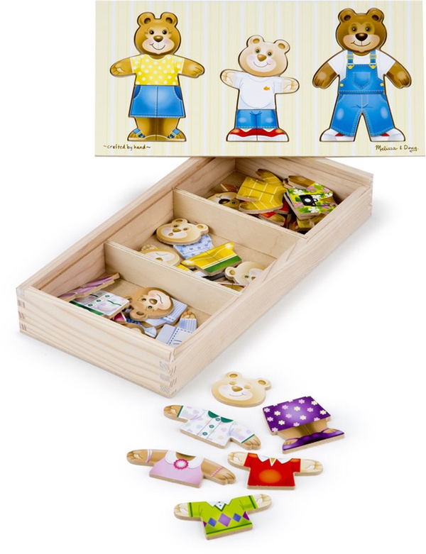 พัซเซิลแต่งตัวครอบครัวหมี 3 ตัว ส่งเสริมพัฒนาการด้านจินตนาการ การเล่นสวมบทบาท การผสมผสานและแมชชิ่ง Bear Family Dress-up Puzzle Melissa&Doug, ของเล่นเสริมพัฒนาการ, ของเล่น