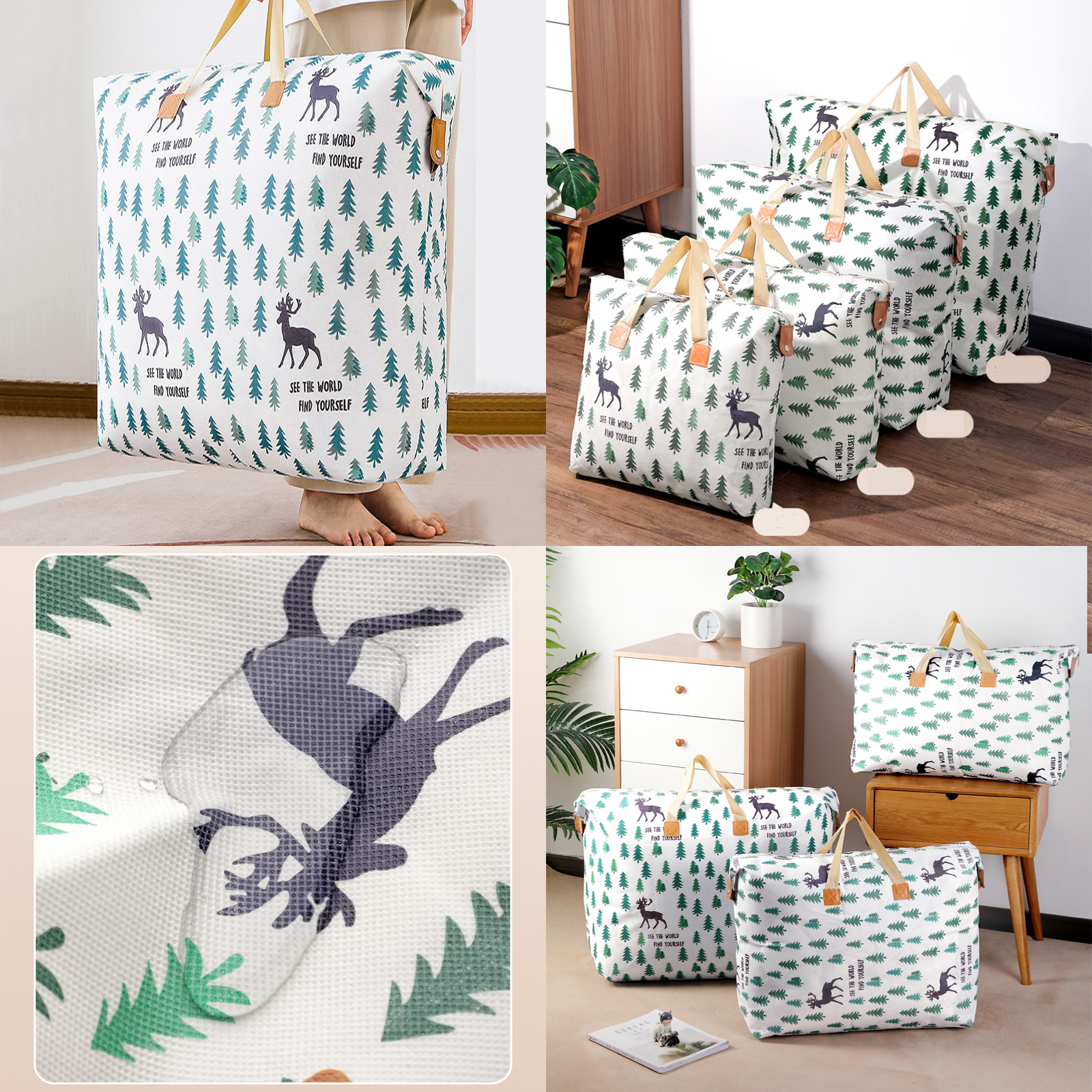 ถุงเก็บผ้านวม Set-4 ผ้ากันน้ำ ทรงสูง ทรงนอน มีหูหิ้ว เก็บผ้านวม เก็บของ เก็บเสื้อผ้า พิมพ์ลายการ์ตูน