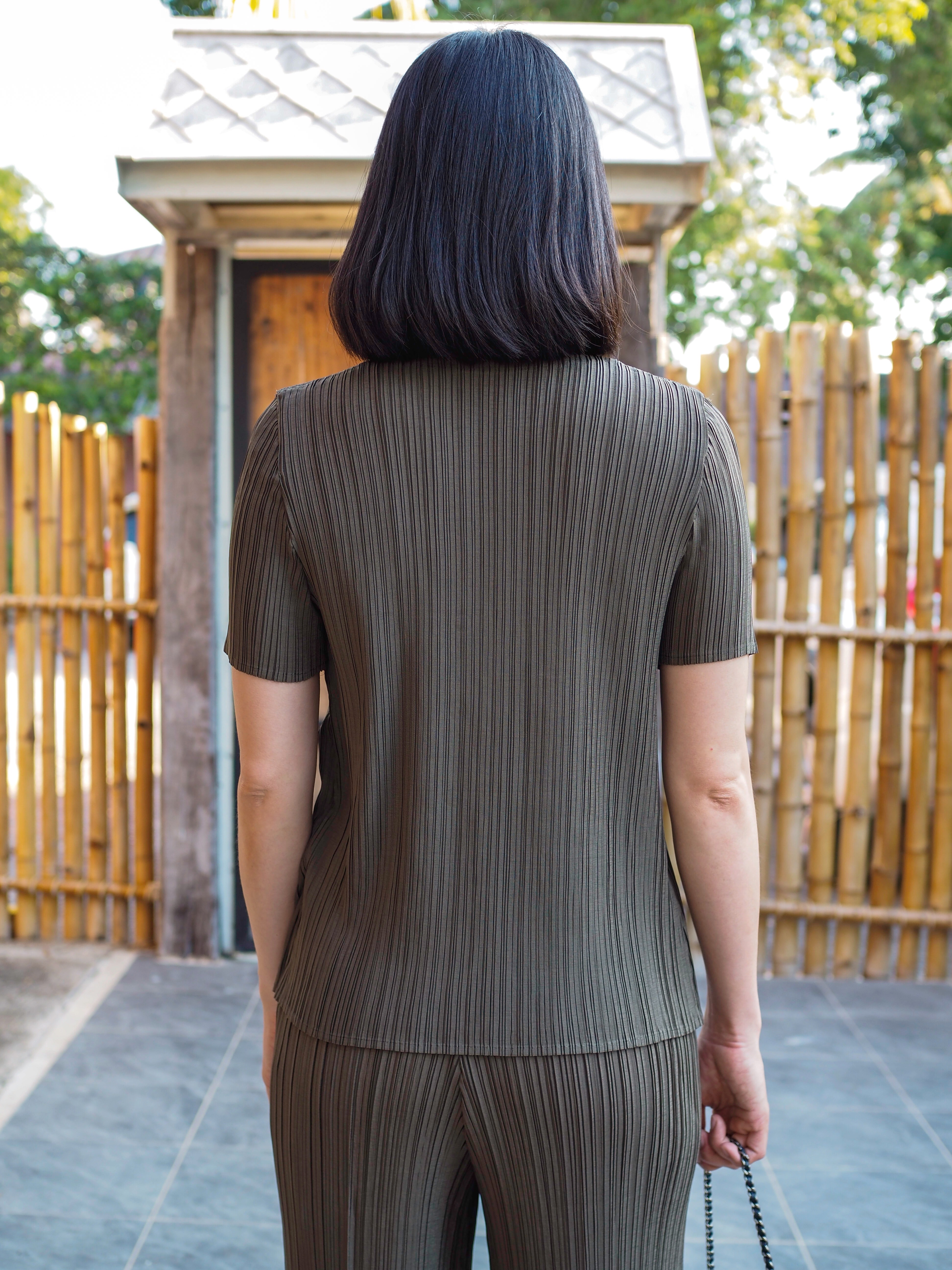 2MUAY รุ่น GJO1392P-9 เสื้อพลีทคุณภาพ SHORT SLEEVE BUTTON FRONT PLEATED TOP 10 สี FREE SIZE