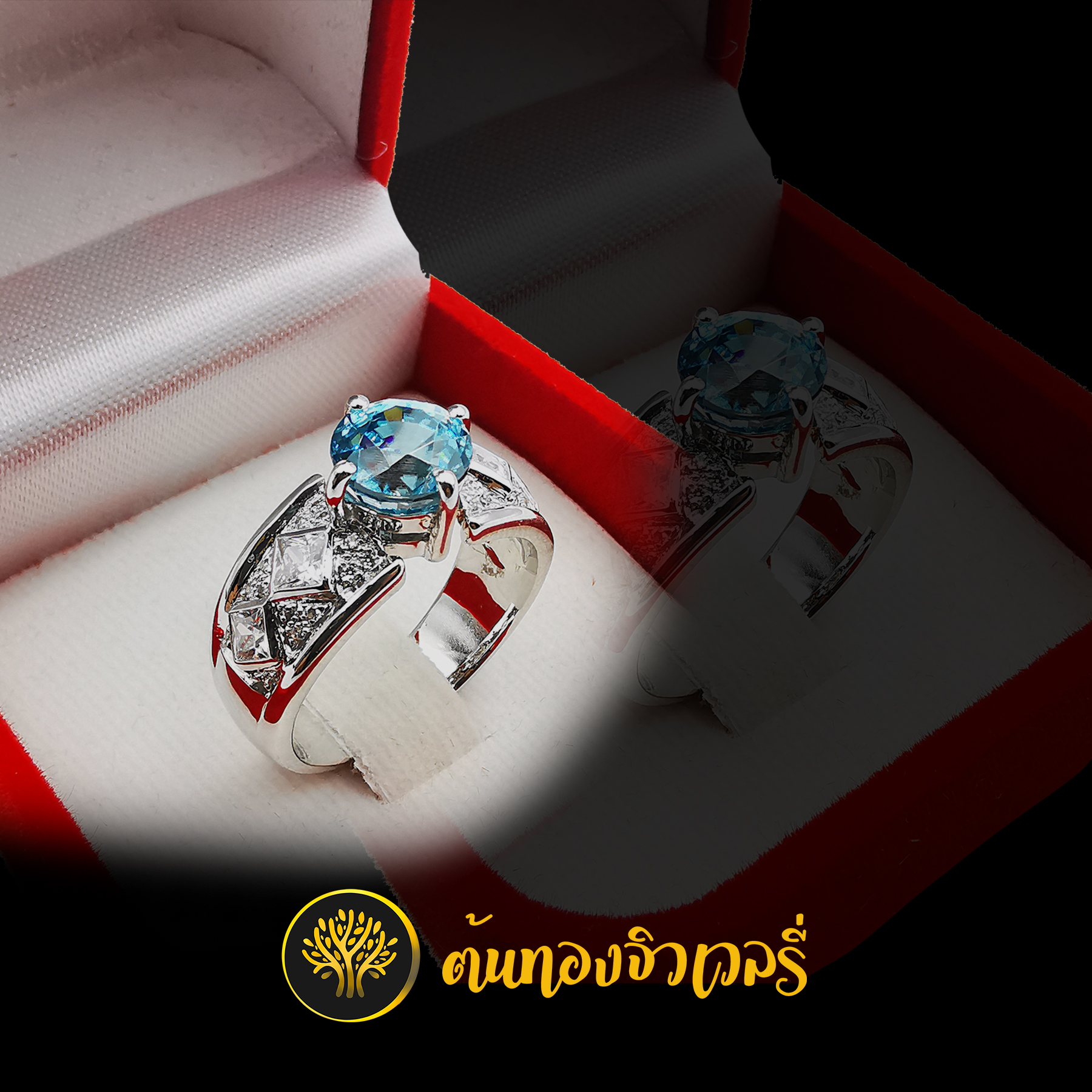 แหวนเงินพลอยสีฟ้าใส สวยๆ ข้างฝังเพชร สวยสุดอะครับ บอกเลยยย