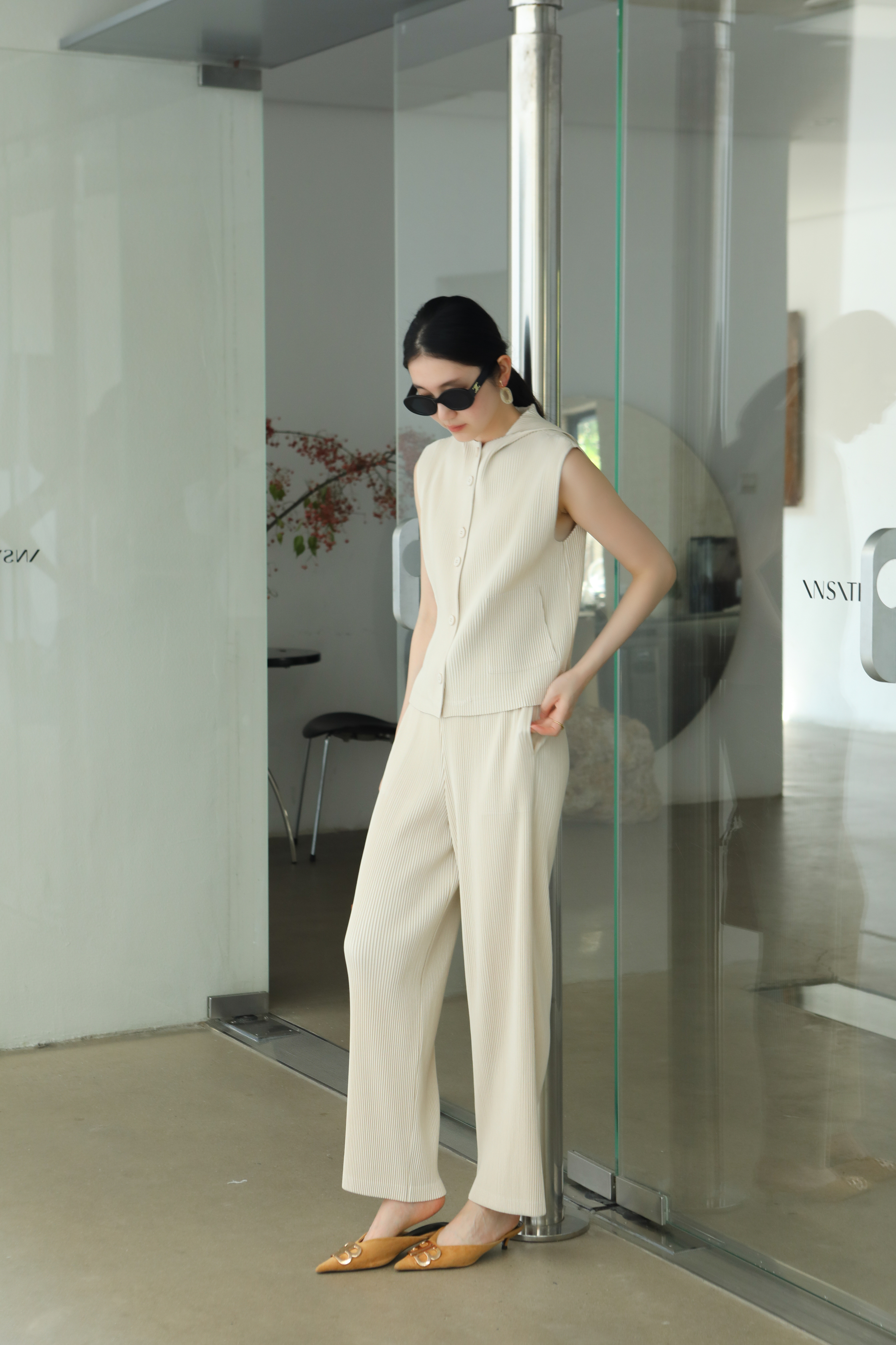 2MUAY รุ่น GJO5103-9 / GJO5151-9 เซ็ตพลีทคุณภาพ THICK SLEEVELESS HOODED TOP WITH PANT PLEATED SET 8สี FREE SIZE