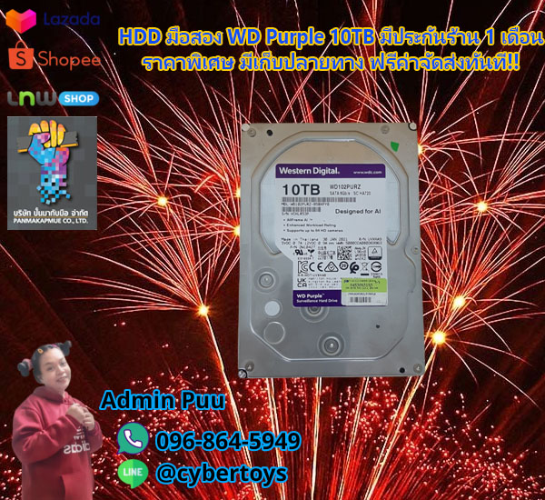 HDD มือสอง WD Purple 10TB มีประกันร้าน 1เดือน ราคาพิเศษ มีเก็บปลายทาง ฟรีค่าจัดส่งทันที!!