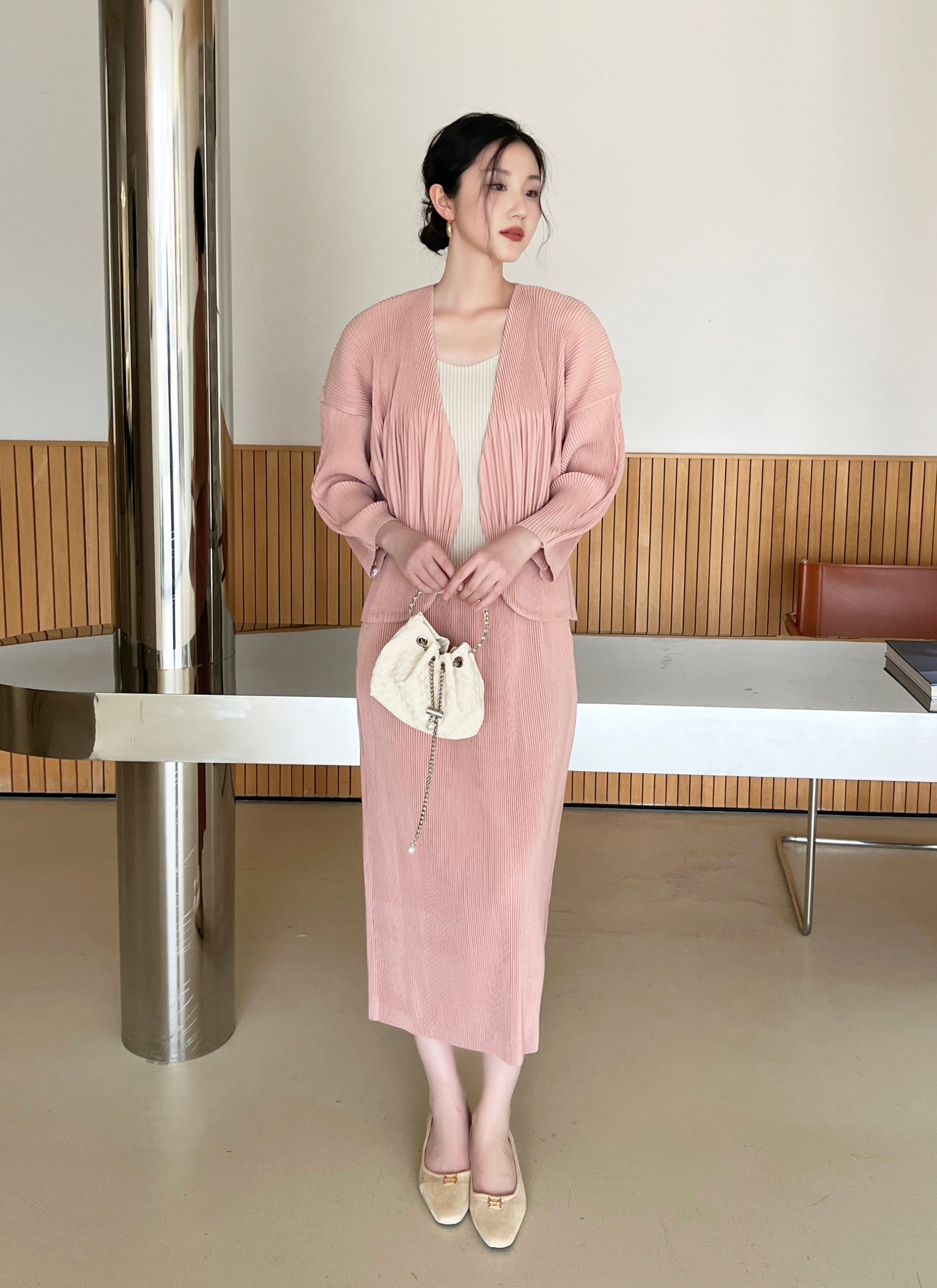 เซ็ต 2ชิ้น! 2MUAY รุ่น GJO5160 / GJO1328 เซ็ตพลีท THICK OPEN FRONT CARDIGAN WITH SKIRT PLEATED SET 12 สี FREE SIZE