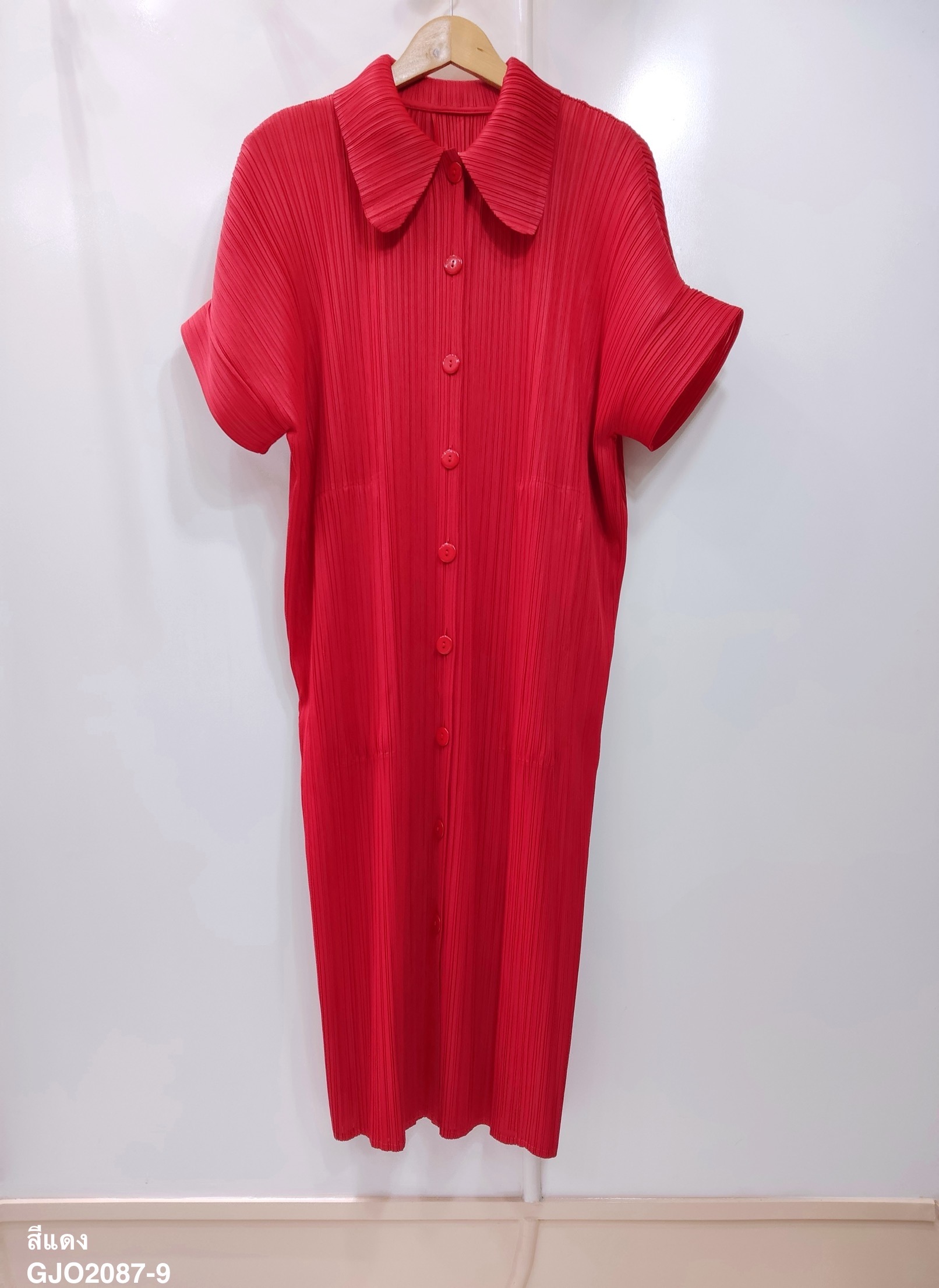 2MUAY รุ่น GJO2087 COLLAR BUTTON FRONT PLEAT DRESS เดรสอัดพลีทงานคุณภาพ 9สี FREE SIZE