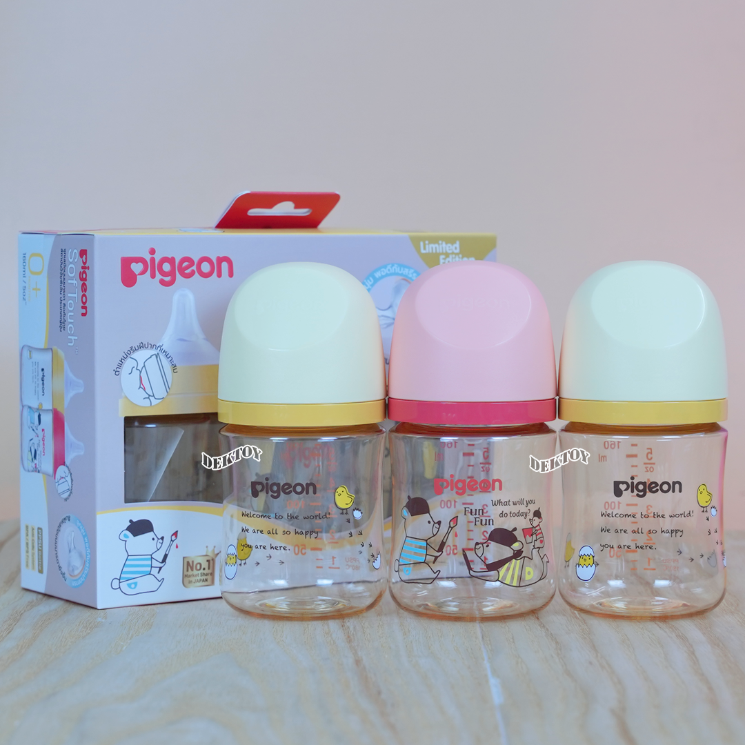 PIGEON พีเจ้น ขวดนมพีเจ้นสีชา Limited PPSU 5 ออนซ์ 160 มล. คอกว้างแพ็ค3ขวด ลาย Animal