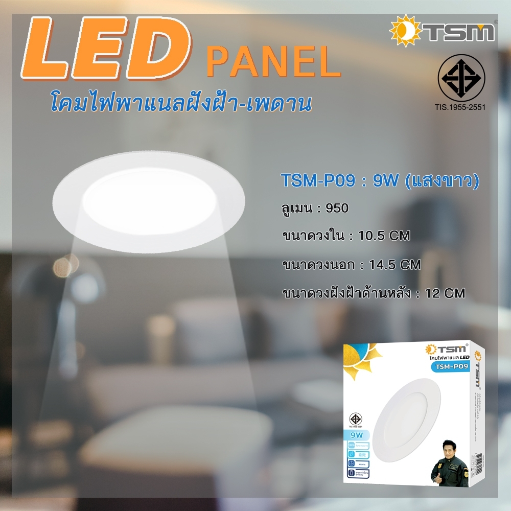 โคมไฟดาวน์ไลท์ LED Downlight Panel ฝังฝ้า ติดฝ้าเพดาน 3W 6W 9W 12W 18W ดาวไลท์ แบบบาง กลม