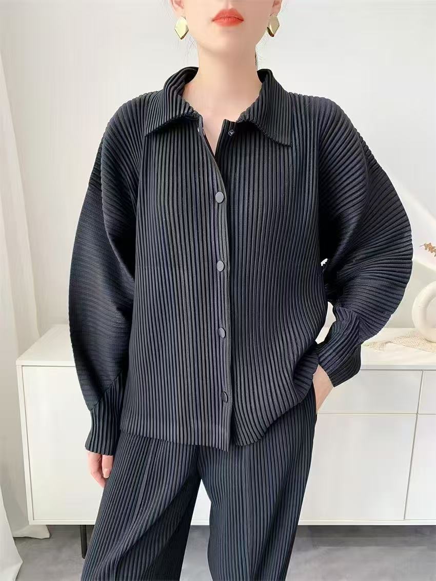 2MUAY รุ่น CX0433 เสื้ออัดพลีท THICK COLLAR BUTTON FRONT PLEATED TOP 4 สี FREE SIZE
