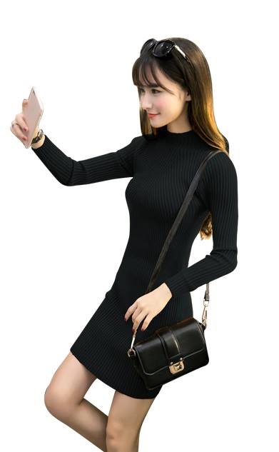 ชุดเดรสแฟชั่น ผ้าคอตตอนผสม เนื้อหนานิ่ม ยืดหยุ่น เข้ารูป แขนยาว ทอลายหน้าอกตามภาพ