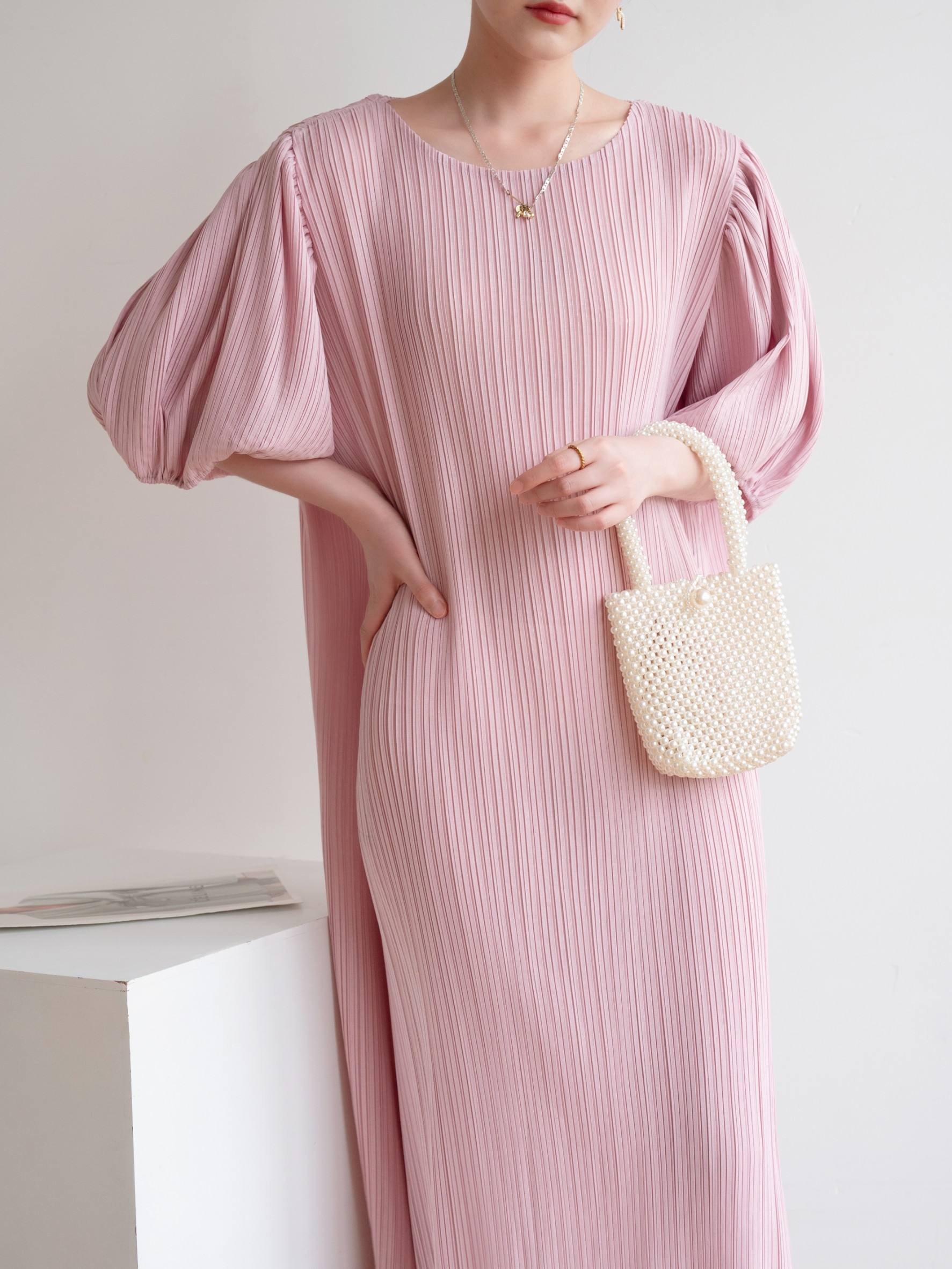 ปรับราคาลง20%!! อกถึง 60 นิ้ว 2MUAY รุ่น GJO1117P เดรสพลีทคุณภาพ BABY DOLL SLEEVE PLEATED DRESS 8 สี FREE SIZE