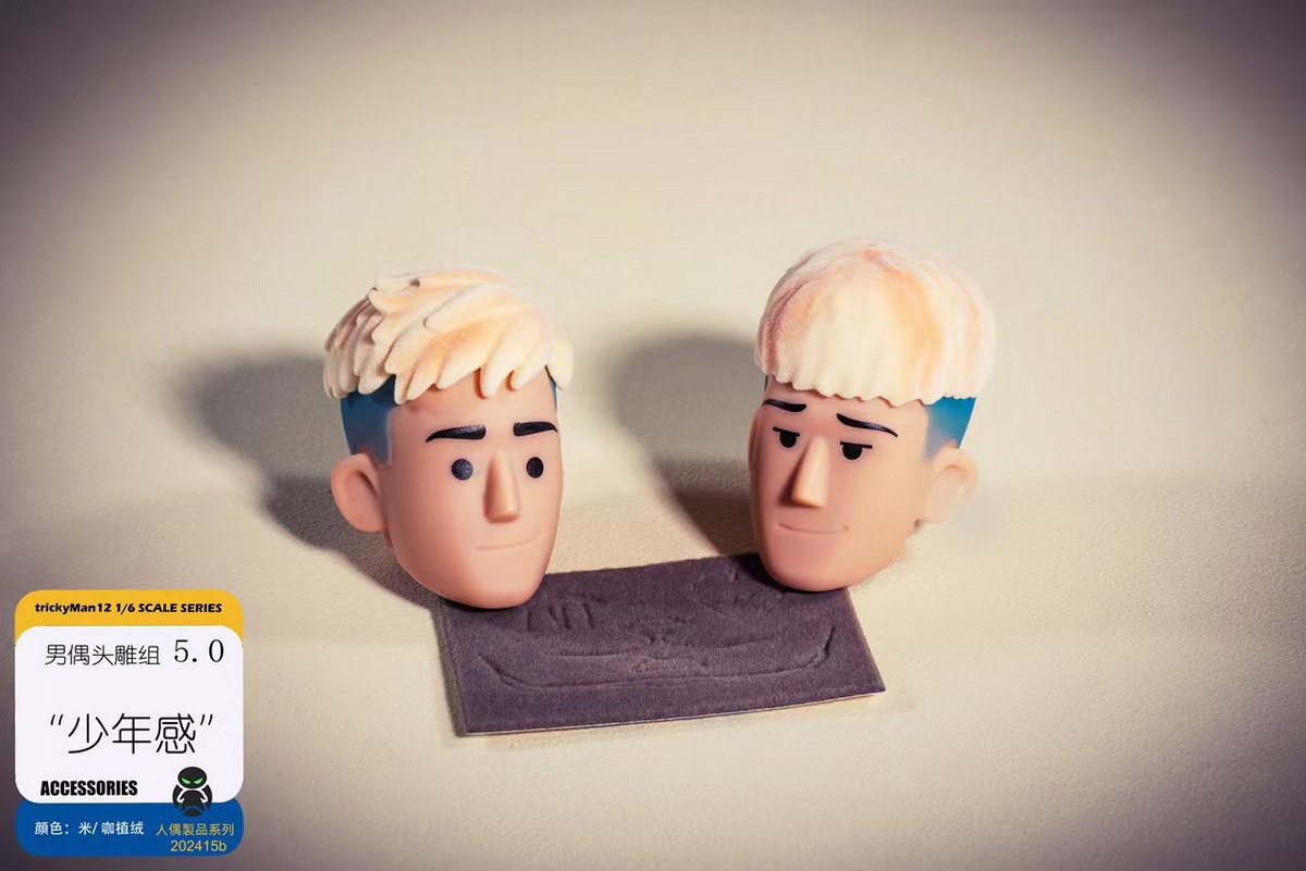 [พร้อมส่ง] trickyMan12 1/6 :-- easy to play (ครบเซต บอดี้ หัวชุด)-- Male head sculpture set 5.0 (เฉพาะหัวปั้น)- 202415b (ผมเบจ)