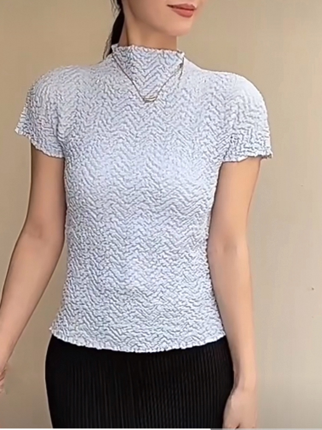 ปรับราคาลง20%!! 2MUAY GJO10308 เสื้ออัดพลีท HIGH NECK CRINKLE PLEATED TOP 6 สี FREE SIZE