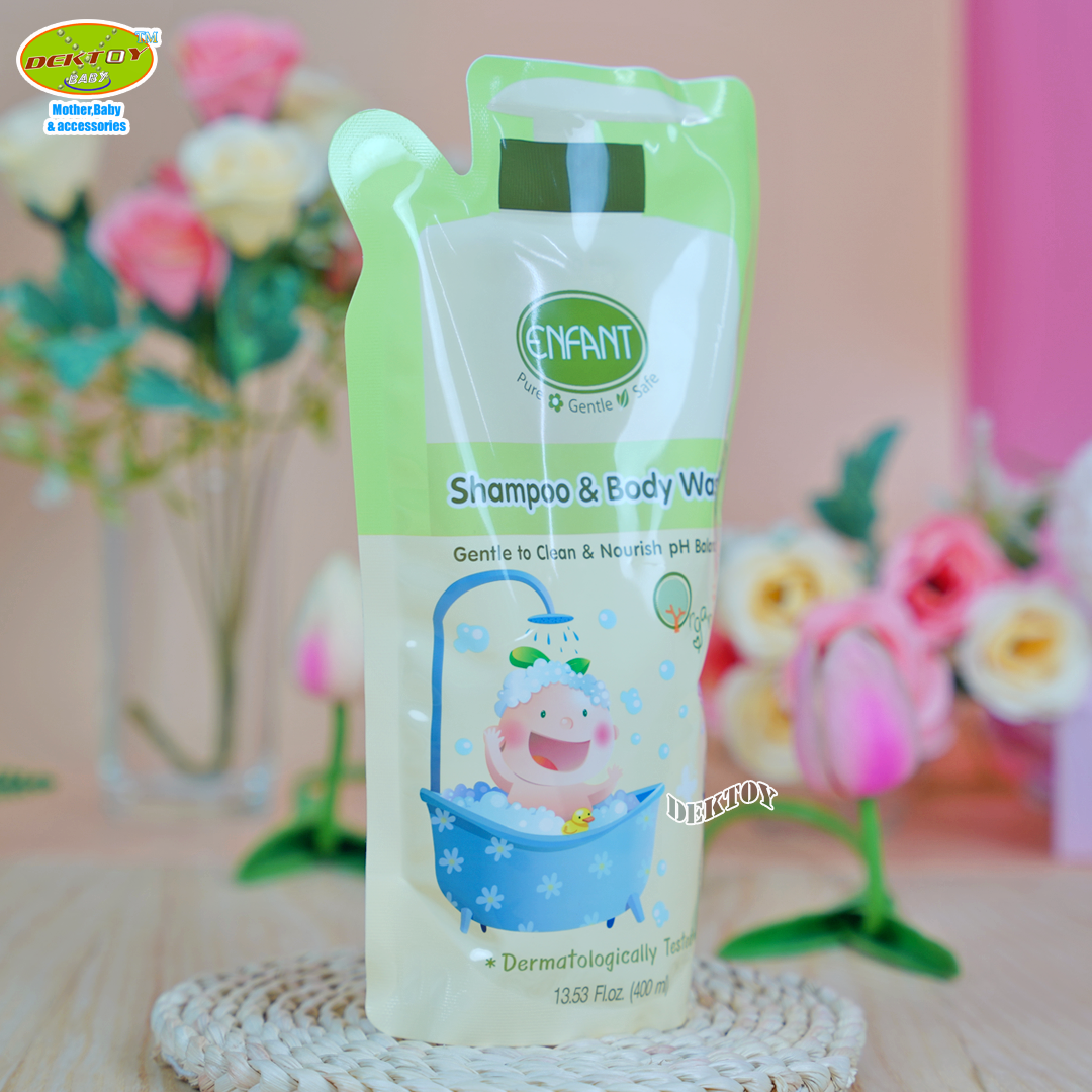 Enfant อองฟองต์แชมพูและครีมอาบน้ำORGANIC SHAMPOO & BODYWASH ใช้ได้ตั้งแต่แรกเกิด ถุง400มล.